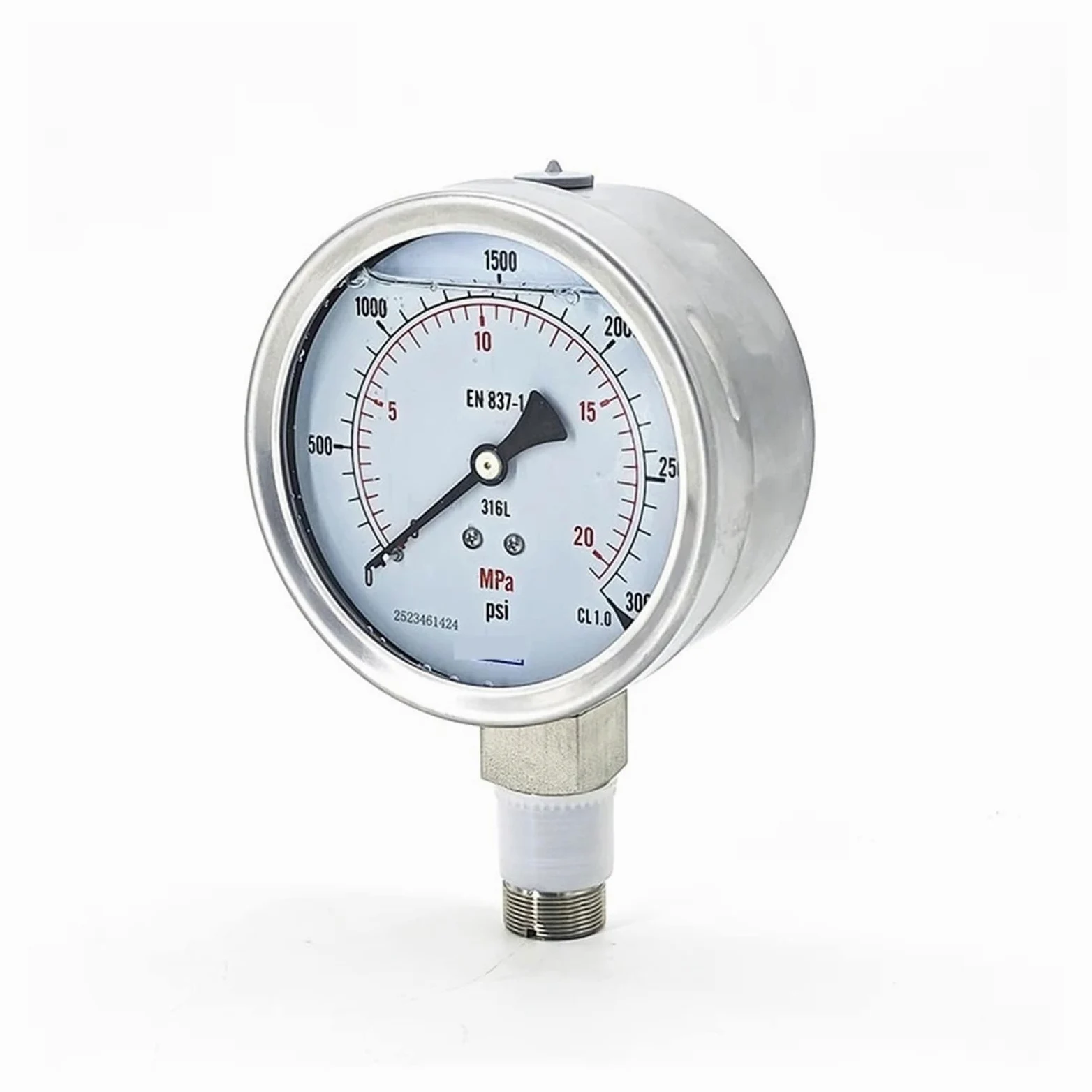 Manómetro de tubo Bourdon, 232.50.100, acero inoxidable(G1-8B male thread,0-0.6Mpa)