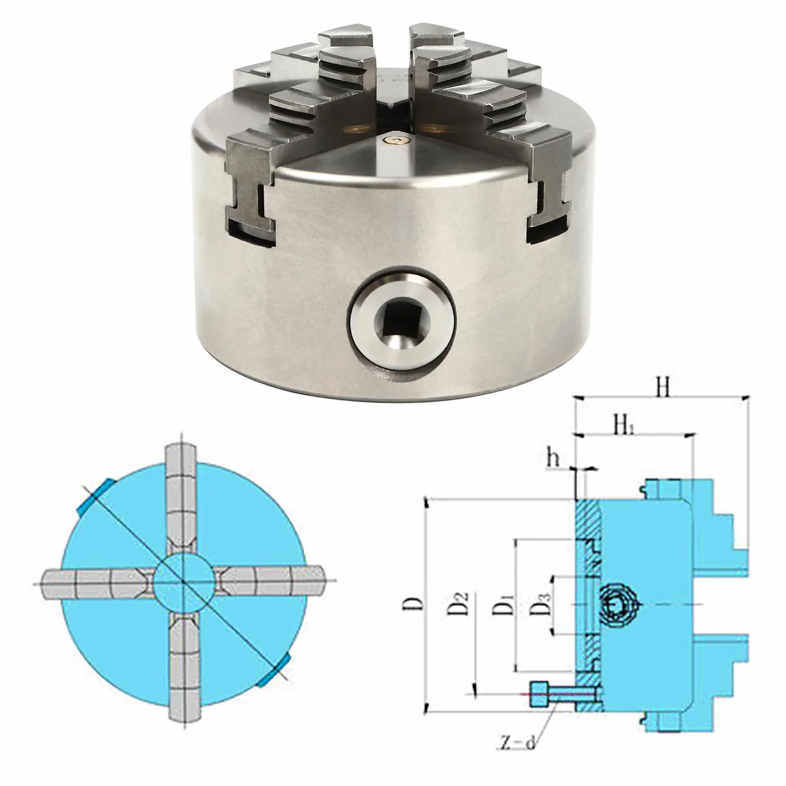 Wangkangyi Mandril autocentrante de cuatro mordazas de 100 mm, acero aleado, portabrocas giratorias, para amoladora, taladro, fresadora, torno