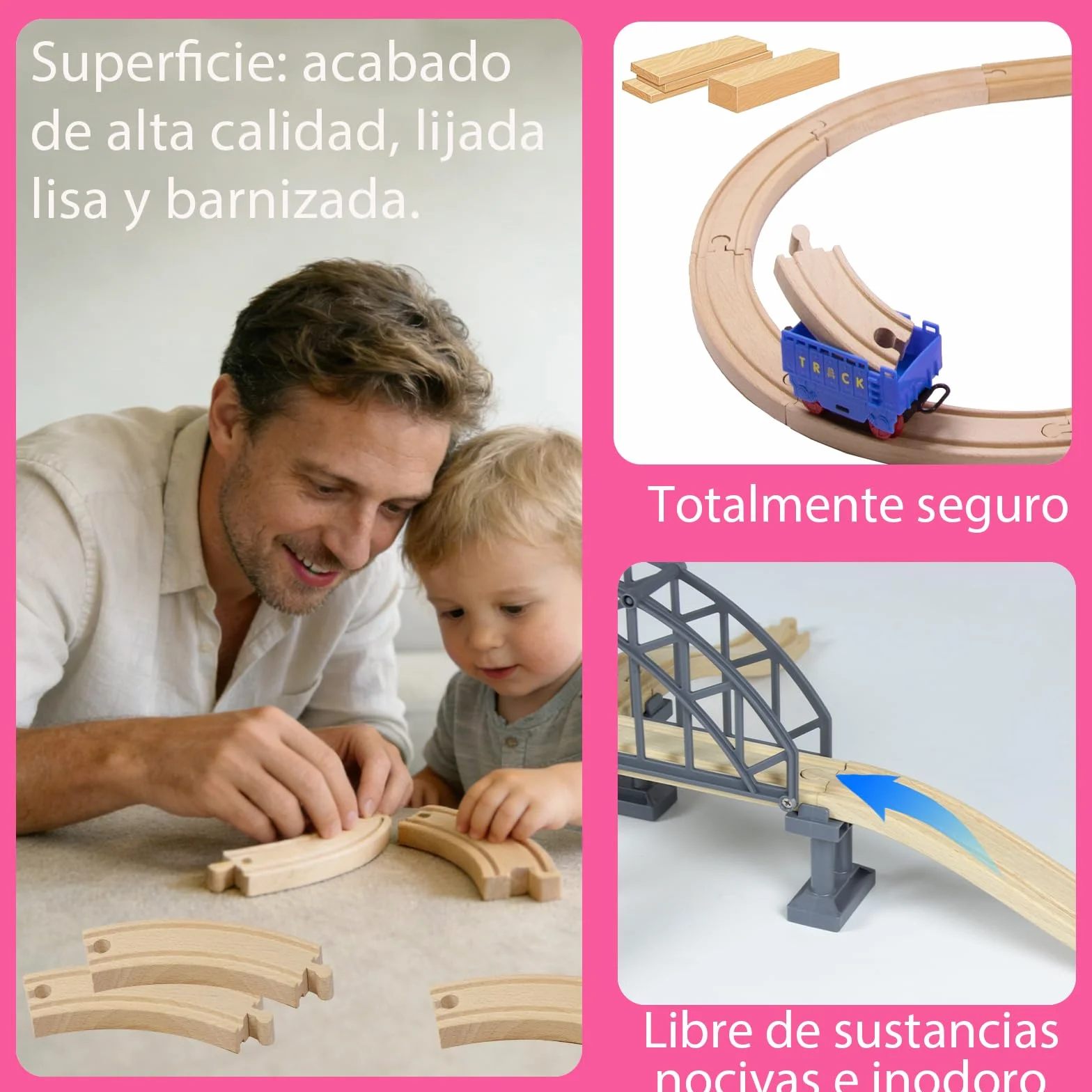 Puente de ferrocarril de madera para niños, compatible con otros puentes de tren de juguete