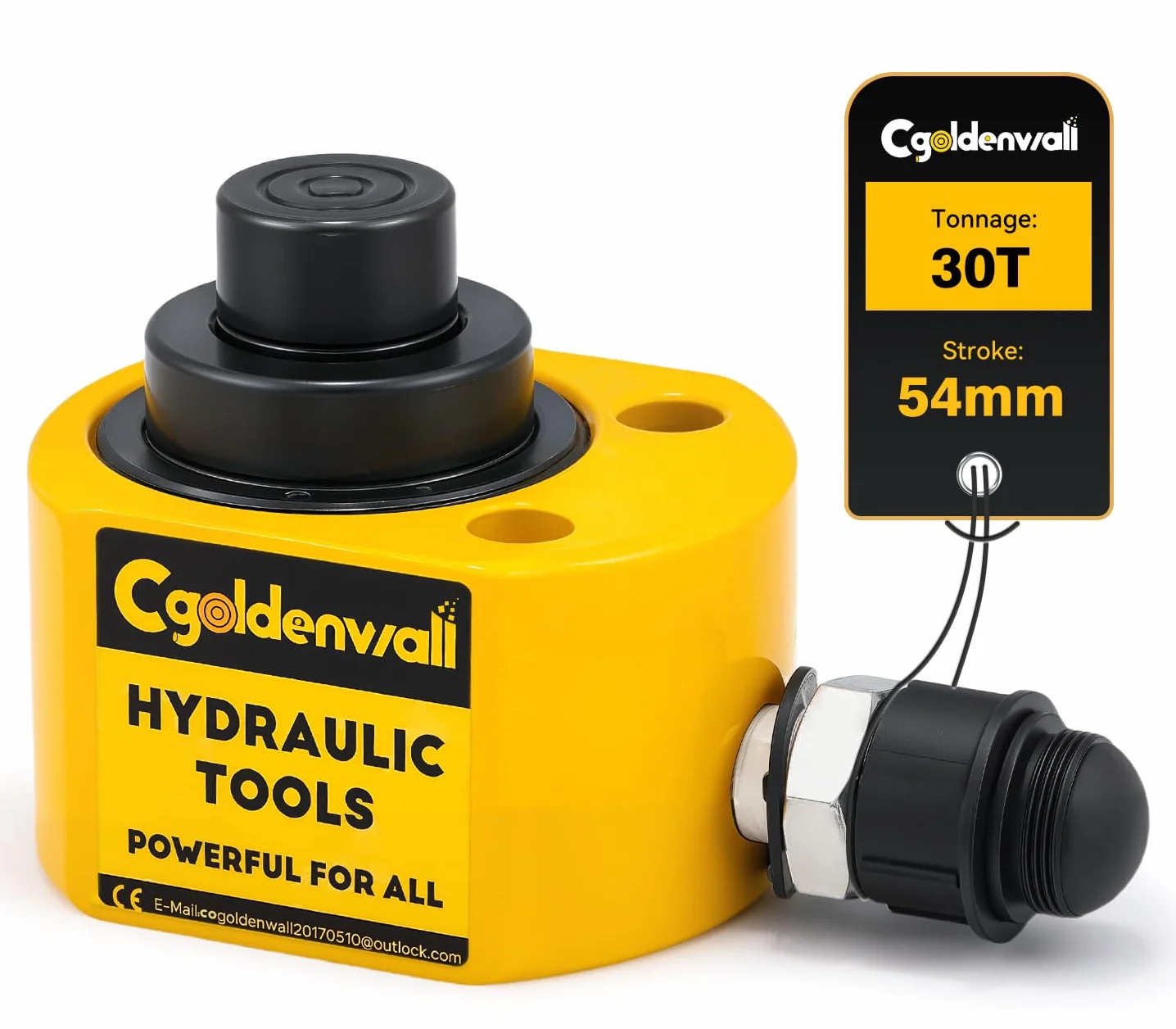 CGOLDENWALL Gato Hidráulico 30T, 54mm Carrera, 63mm Altura Propia, Área Efectiva 31.1cm², para Maquinaria de Construcción (DFPY-30T)