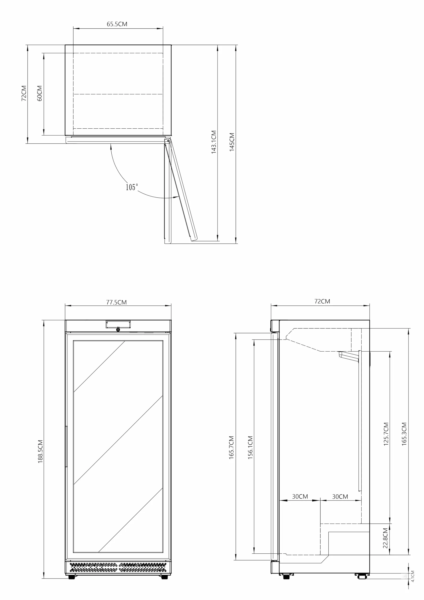 METRO Professional Congelador Vertical GFR6600SG 380 L 77.5x72x188.5 cm 5 Estantes Plata
