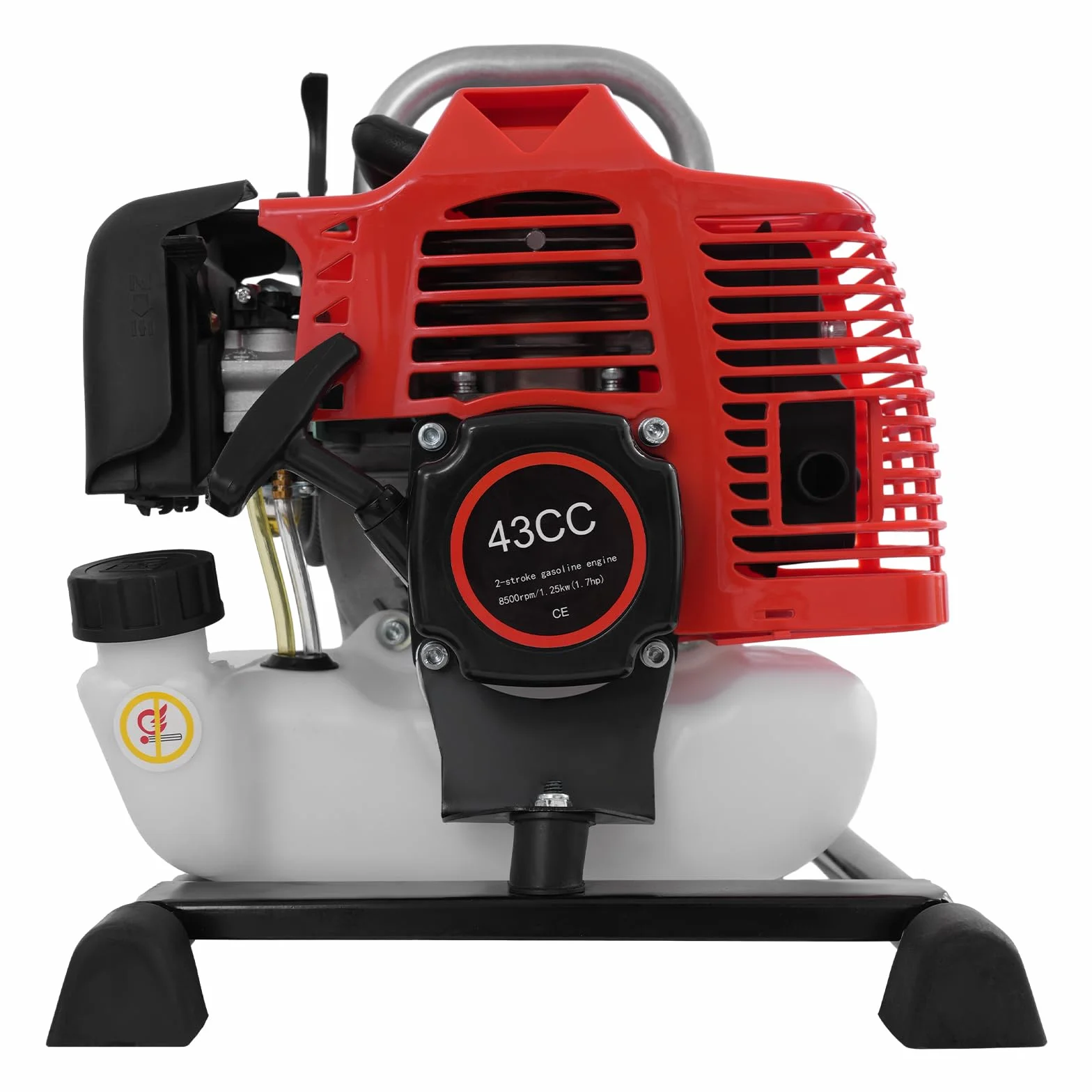Bomba de agua, gasolina, 2 tiempos, bomba de jardín, 1,7 HP 43 cc, 10 m³/h, 30 m, altura de extracción de 25 mm, conector de 2 m, tubo de entrada (plata+negro+rojo)