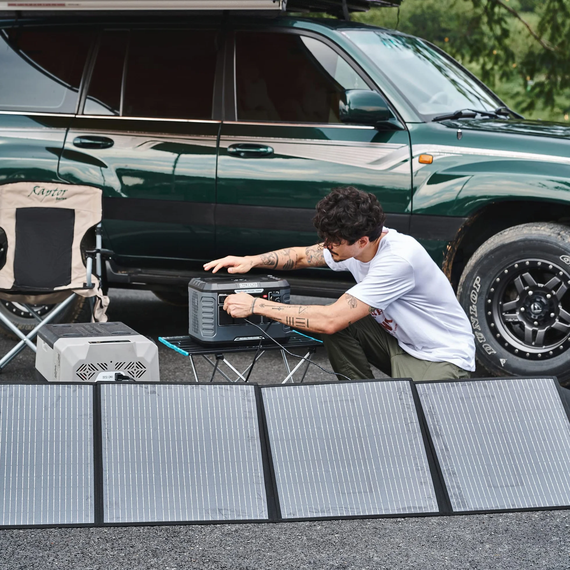 BALDERIA Solarboard 200W | Panel solar plegable | Placa solar para estaciones de energía, baterías, generadores móviles | Con DC, USB, 4 soportes y asa | Para exteriores, camping, autocaravana, barco