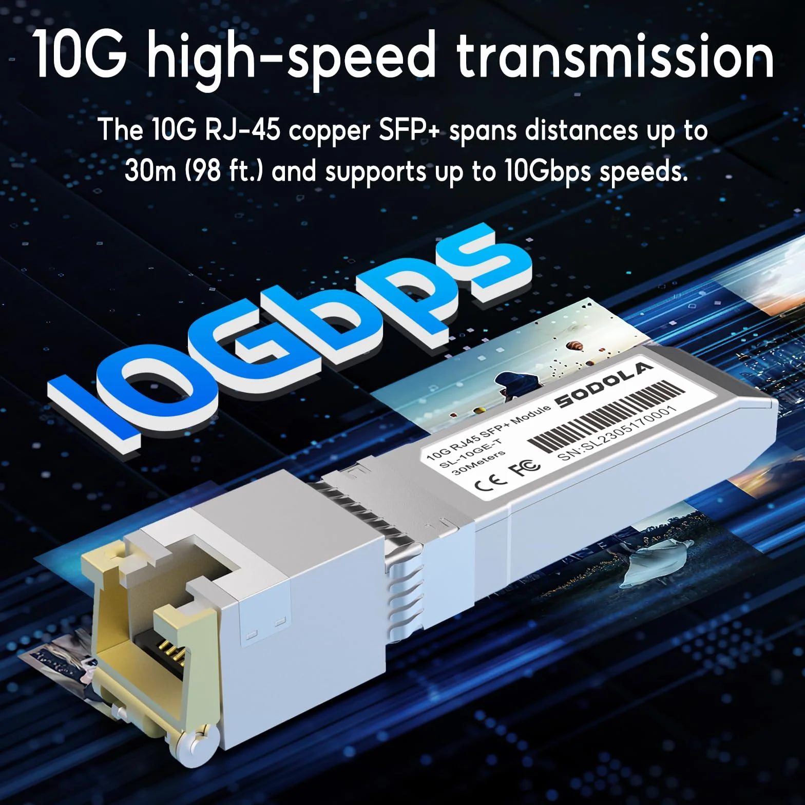 Sodola Módulo SFP+ 10GBase-T RJ45 Transceptor de Cobre 10G SFP a RJ45, Compatible con Ubiquiti, TP-Link, Mikrotik