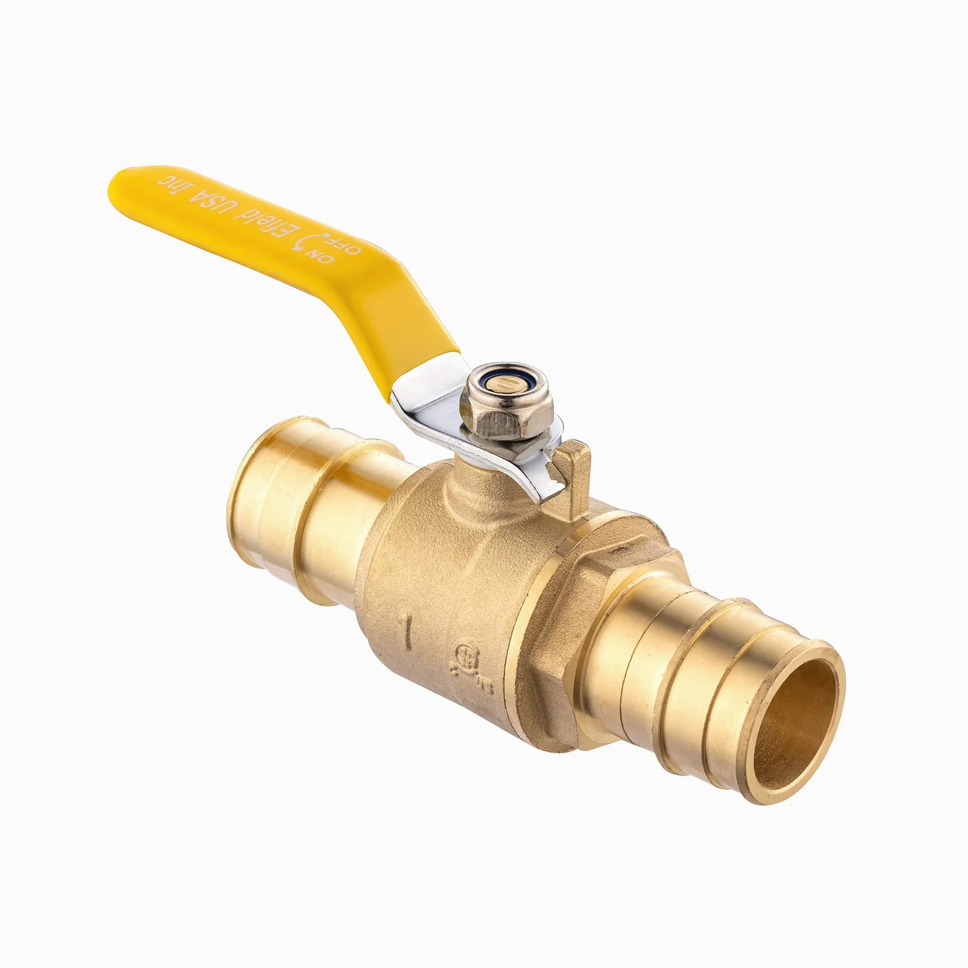 EFIELD Válvula de bola de puerto completo de latón de 1 pulgada para tubería Pex-A, solo conexión de expansión ASTM F1960, mango amarillo, latón sin plomo
