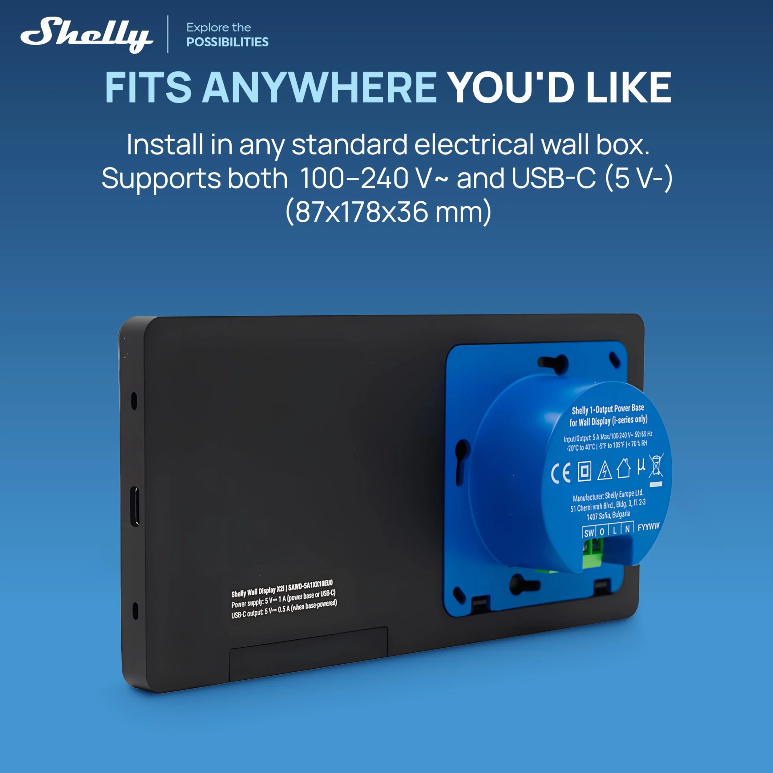 Shelly Wall Display X2i Negro – Panel de control para el hogar inteligente, Pantalla tàctil 6,9”, Wi-Fi y Bluetooth, Control inalámbrico dispositivos inteligentes, Relé 5A, Compatible Home Assistant
