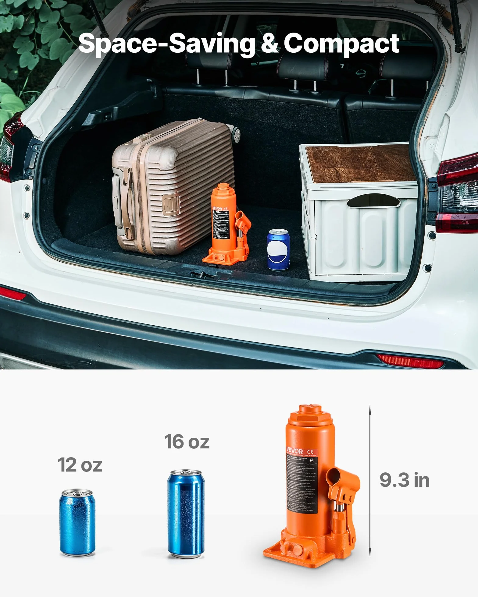 VEVOR Gato Hidráulico de Botella 10 T, Elevación 235-470 mm, Naranja