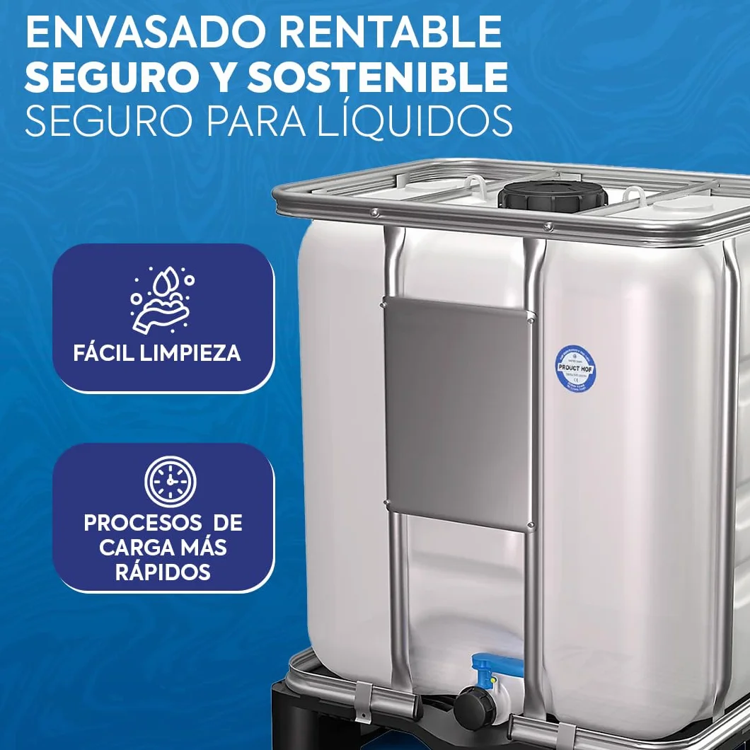 Depósito IBC 300 litros - Contenedor Plástico Industrial Compacto con Palet Plástico, Homologado UN y ADR, Ideal para Almacenamiento Seguro de Agua, Líquidos Alimentarios y Químicos.