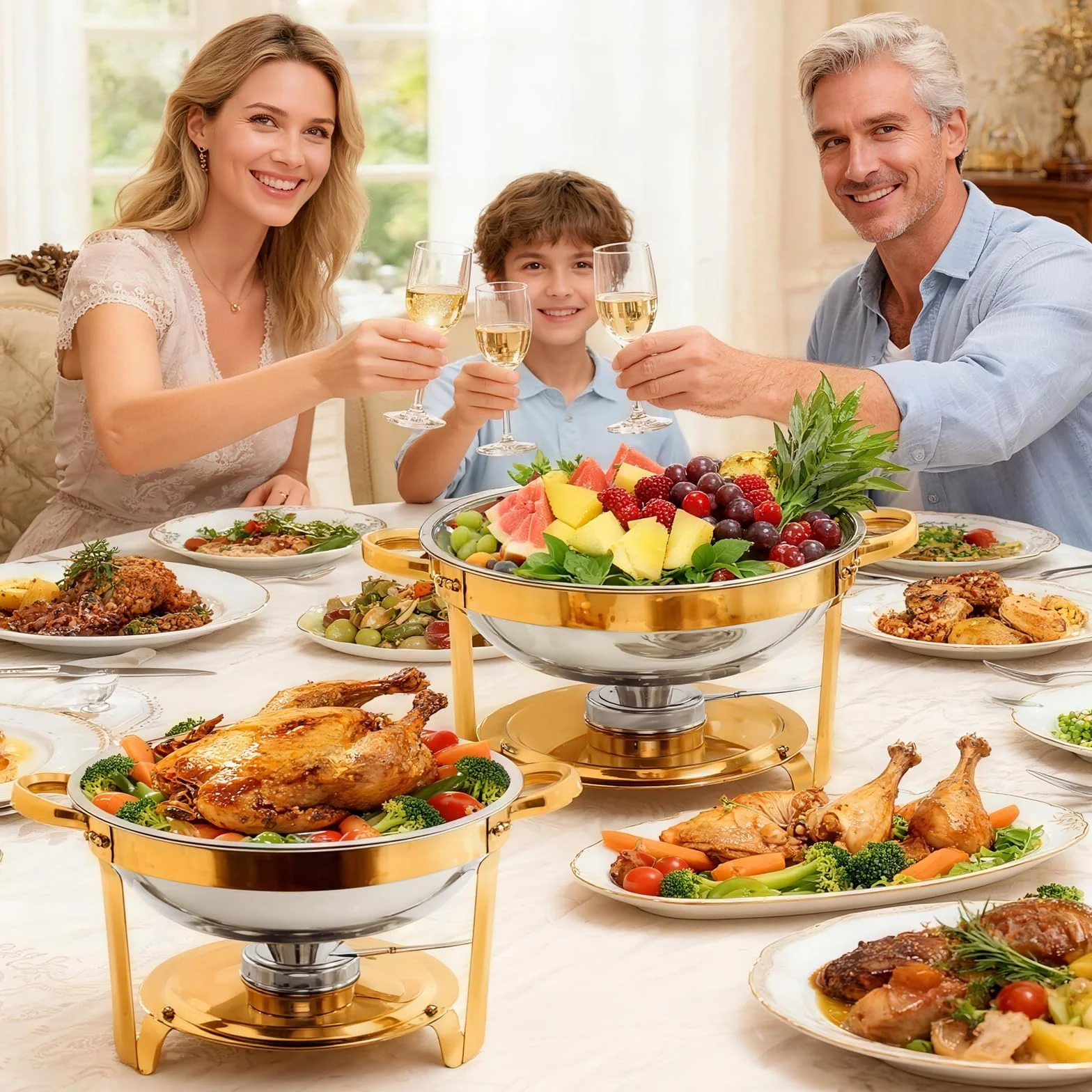 Calentadores de Comida para Buffet Acero Inoxidable 4PCS Chafing Dish 5QT Redondo con Portatapas