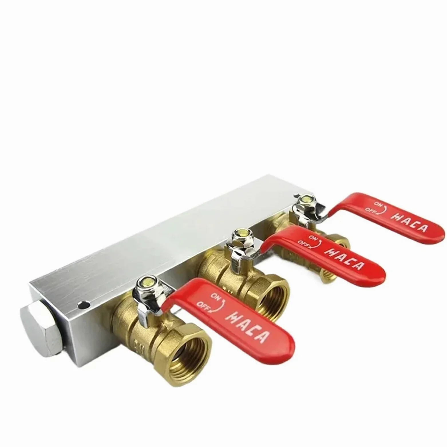 Bloque de distribución de Aire con colector neumático de Aluminio Macizo, con válvulas de Bola de latón, 1/2" BSPT Hembra, 27 x 36 mm, 2-10 vías, 4-12 Puertos.(1 in 2 out)