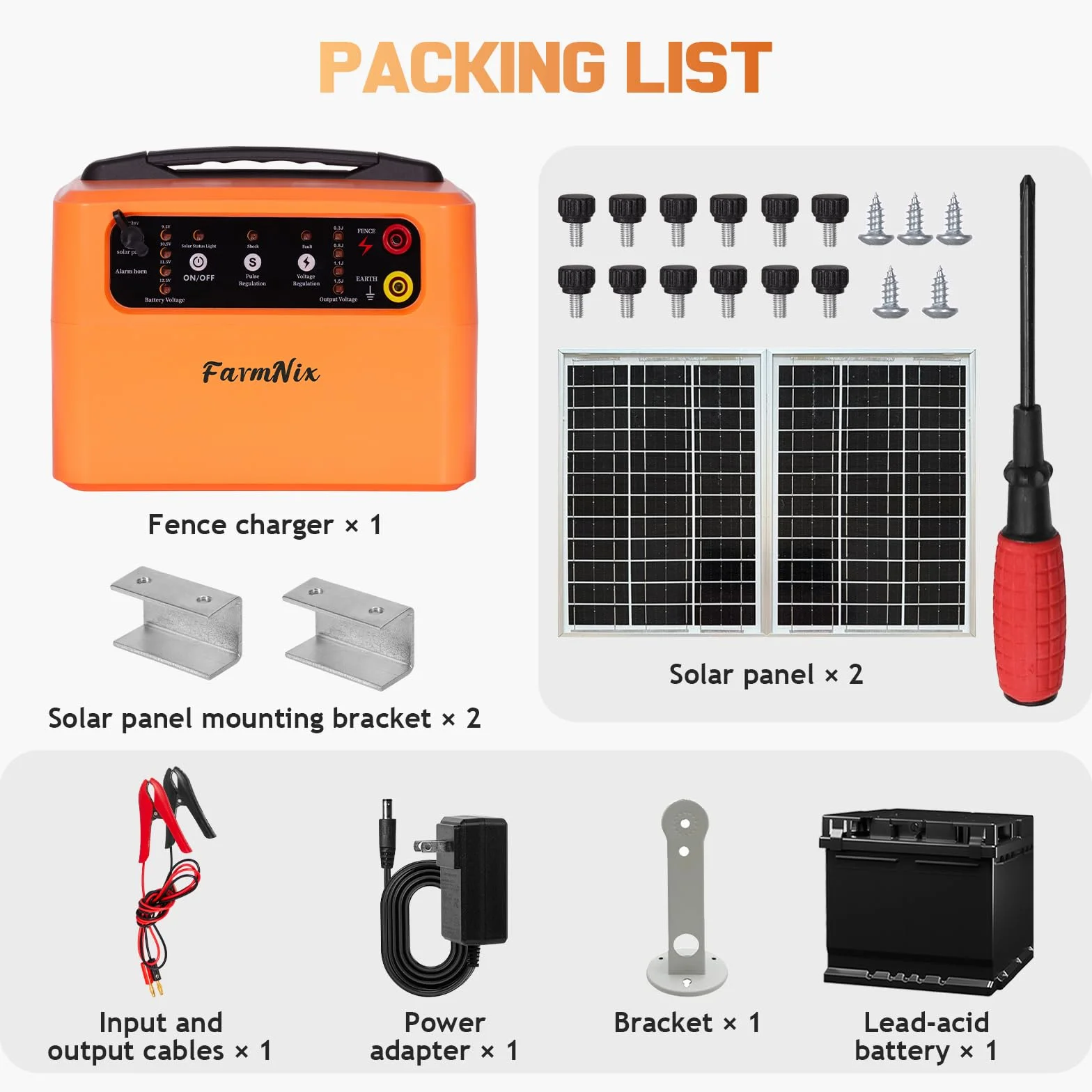12 V Solar Pastor Electrico, 0.3-1.5J, 6KV-12KV cerca eléctrica Controlador de 48KM, con batería de 12 V 7Ah y Panel Solar de 15W, para Cría de Animales Pastores, para Granja Pastar Jardín