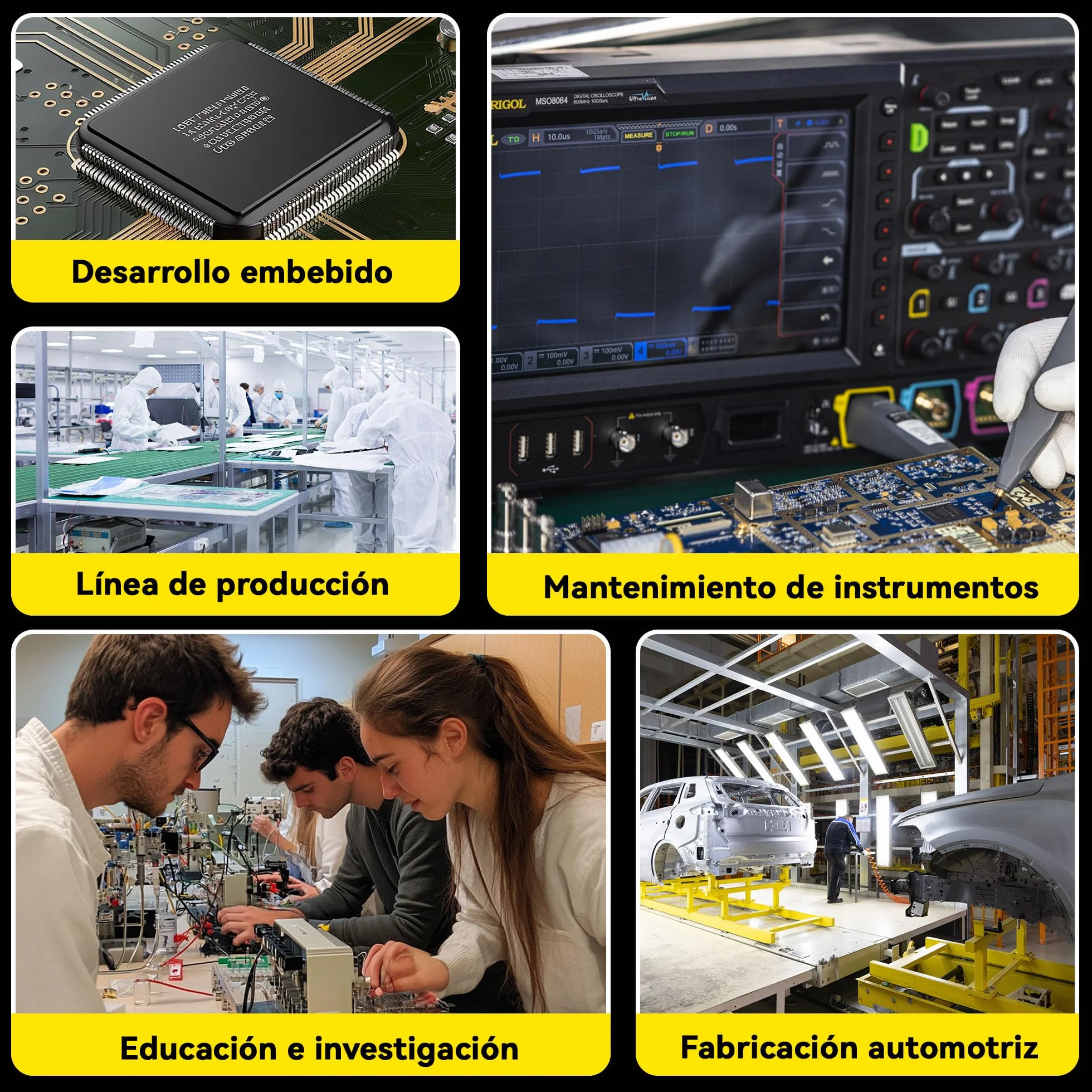 RIGOL Osciloscopio,DS1102Z-E Osciloscopio Digital,100 MHz,2 canales+EXT,pantalla de fósforo HD de 7 pulgadas,Alta relación calidad-precio,ideal para I+D,mantenimiento y enseñanza en laboratorio
