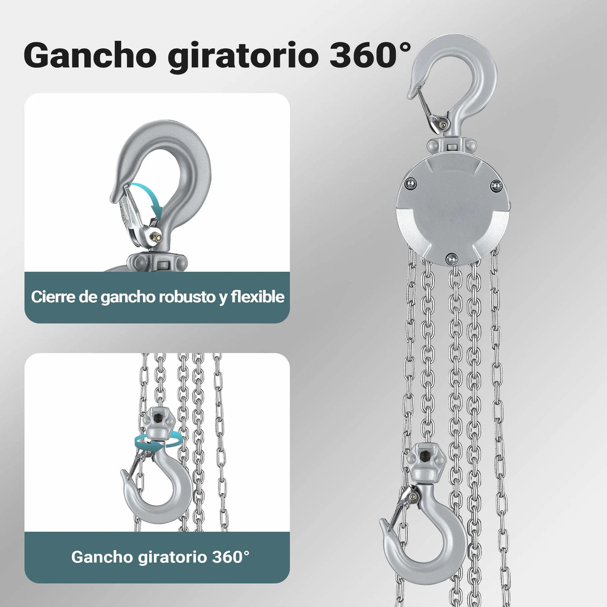Wiltec Polipasto de cadena 250 kg G100 carcasa de aluminio 3 m de elevación cabrestante manual sistema de freno y engranaje reductor para mayor seguridad y facilidad de uso