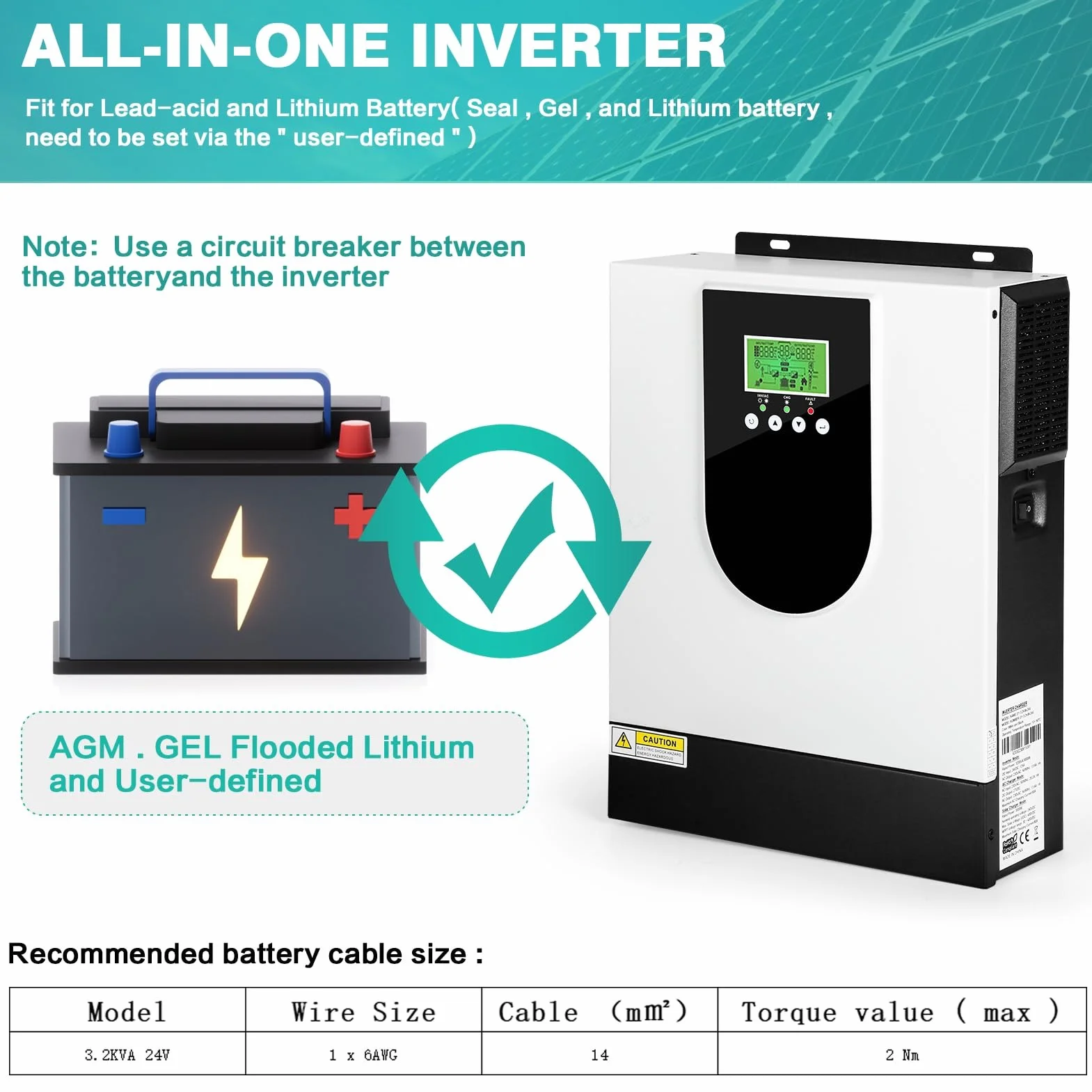 BuyWeek 3000W Inversor Híbrido 24V, Inversor Solar Híbrido con 80A MPPT Controlador de Carga Solar MPPT, Onda Sinusoidal Pura Inversor, 30-400V DC a 220V/230V AC, para Casa, RV, Off-Grid