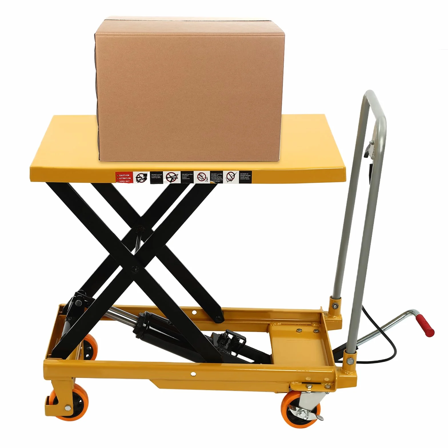 Transpaleta hidráulica de tijera de 226,8 kg, mesa elevadora para manipulación de materiales, almacén y taller con ruedas de poliuretano con bloqueo, facilita la elevación y el movimiento de cargas