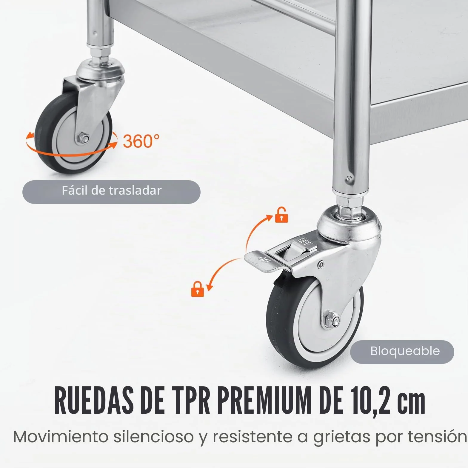 VEVOR Carro de Laboratorio de Acero Inoxidable 2 Niveles Carrito de Médico 71x42x78,5 cm Carro con Cajón Carga de 100 kg Movimiento Silencioso para Almacenamiento Clínico Cocina Hotel Salón de Belleza