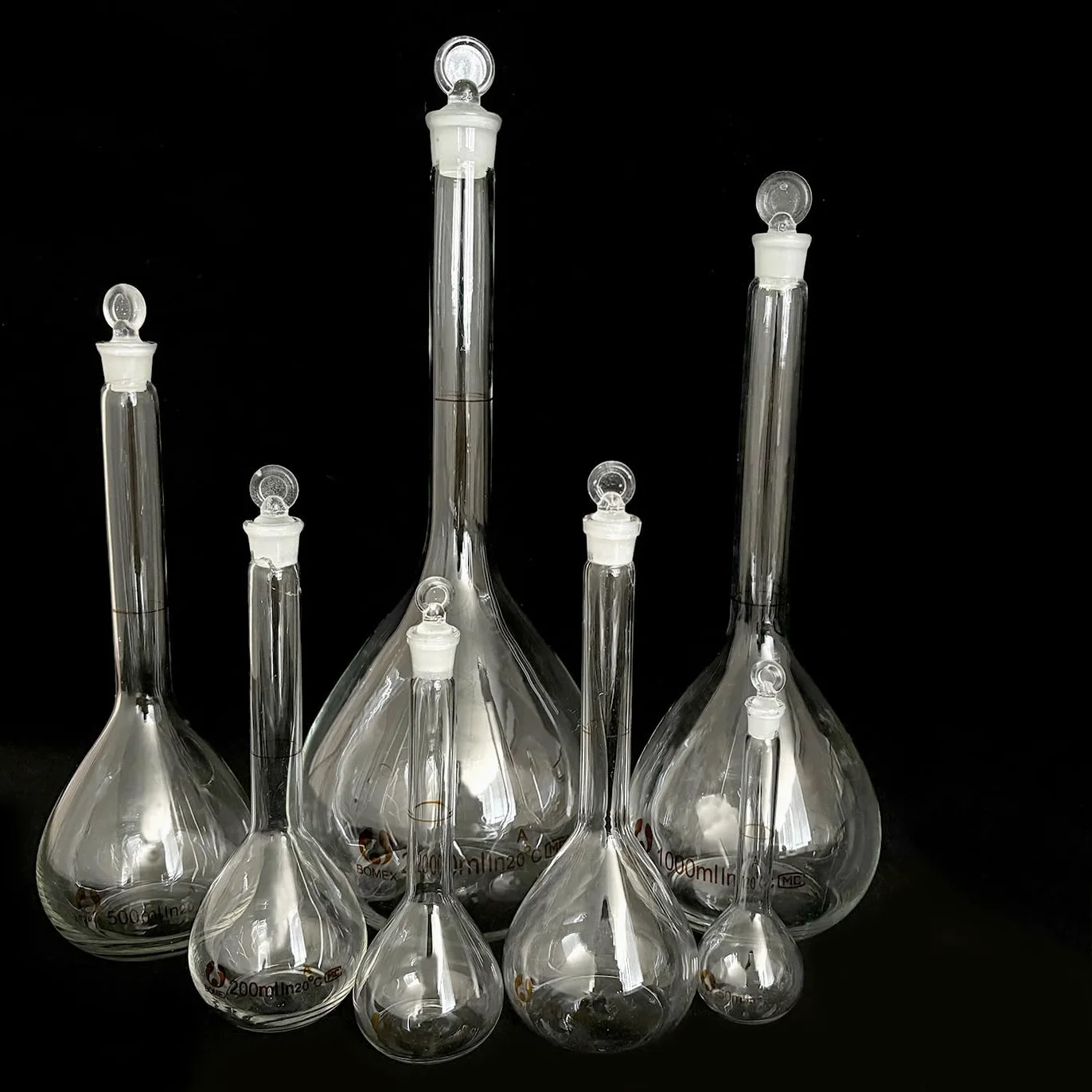 Set de 2 Matraces Aforados de Vidrio 1–2000ml con Tapón de Vidrio Borosilicato para Laboratorio Químico Medición Precisa(Brown,100ML)