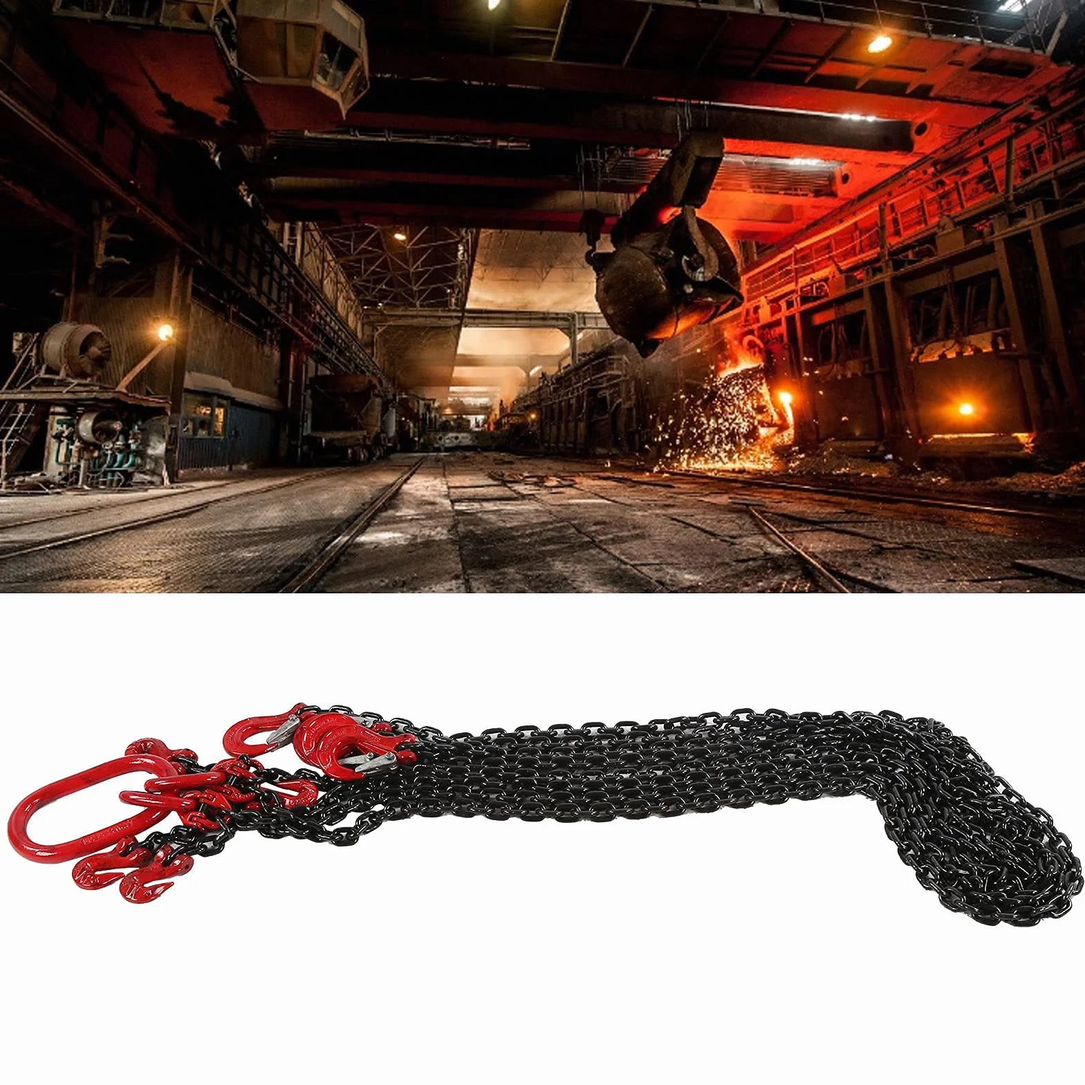 Eslinga de Cadena G80 4T 6mm 2m 4 Ramales Gancho de Horquilla para Elevación