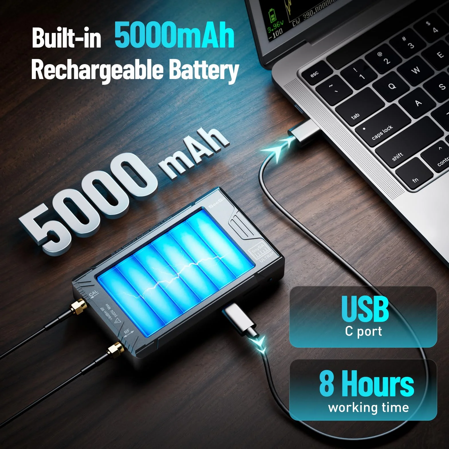 SEESII Analizador de espectro TinySA Ultra+ ZS406 con atenuador de 50 W, analizador de frecuencia de 4,0 pulgadas, 100 kHz-5,4 G Hz, generador de señal 2 en 1, 100 kHz - 800 MHz MF/VHF/HF, entrada UHF