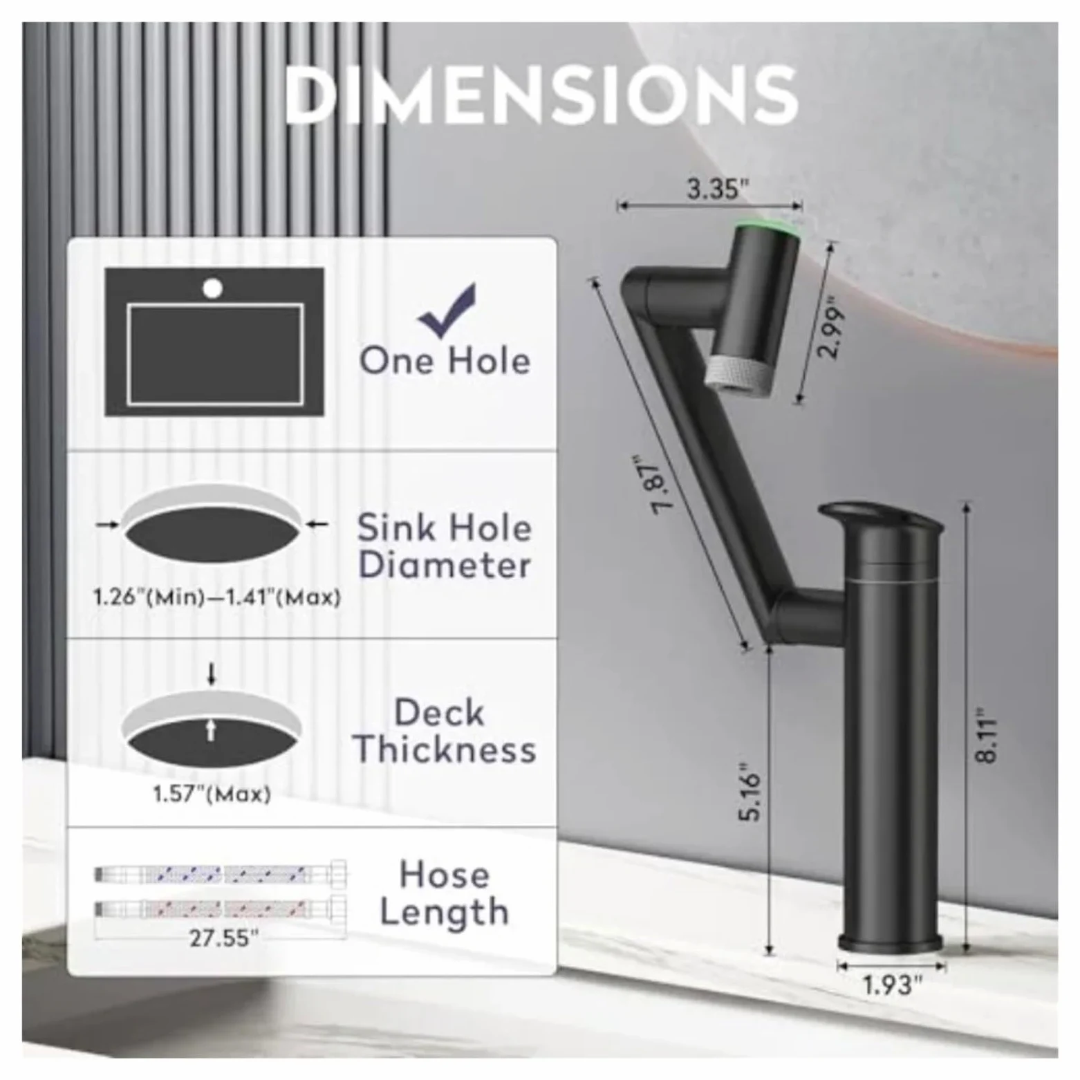 Grifo giratorio para baño 1080, mezclador de lavabo altura ajustable con pantalla LED temperatura,Seguro y Confiable(Chrome)