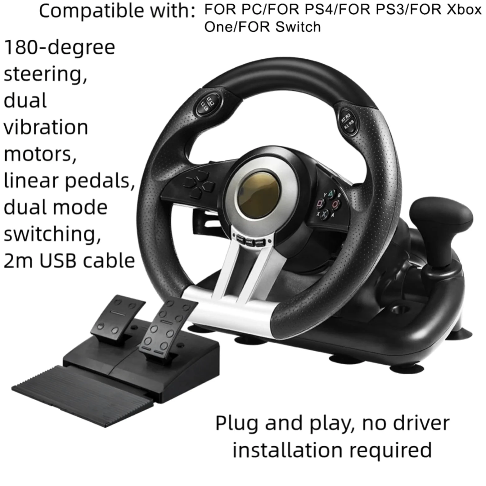 Opatiny Volante para juegos compatible con PC Switch One, ABS para volante de carreras con pedal, negro para Sim Racing naranja de 30 cm (negro)