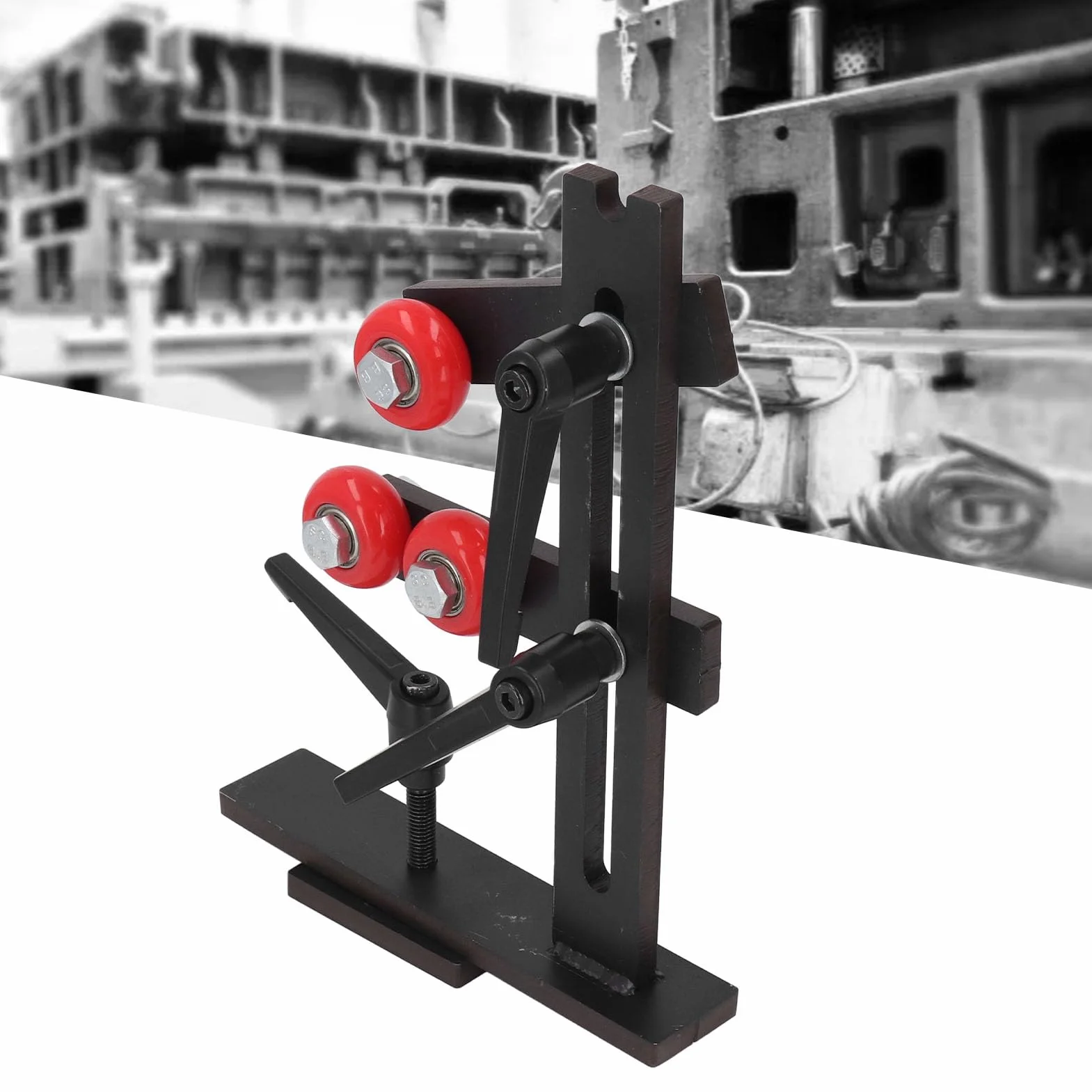 Fockety Torno de Madera luneta, en Forma de L de carpintería luneta con 3 Ruedas de fijación de Metal, Madera Torno de Herramientas de carpintería Centro de Marco de Hierro Fundido de herr