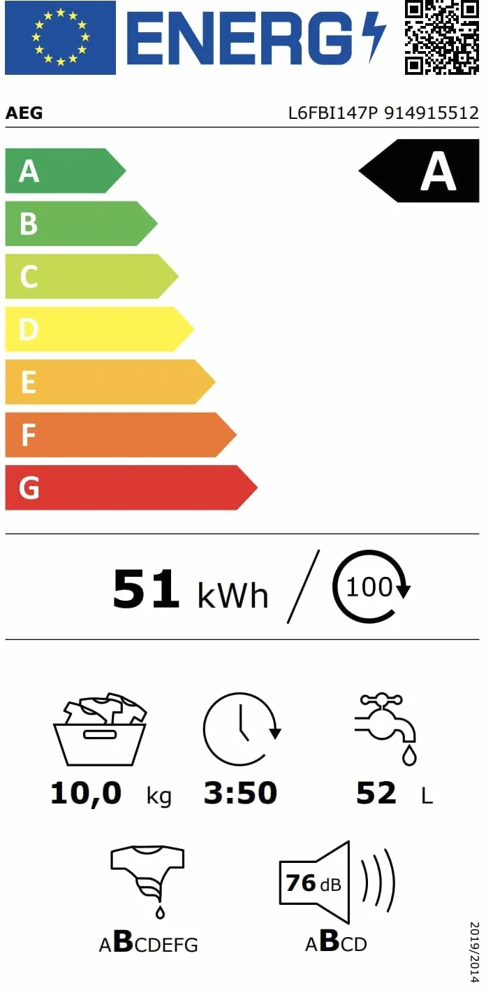 AEG L6FBI147P Lavadora Carga Frontal 10 Kg 1400 rpm Serie 6000 Motor Inverter