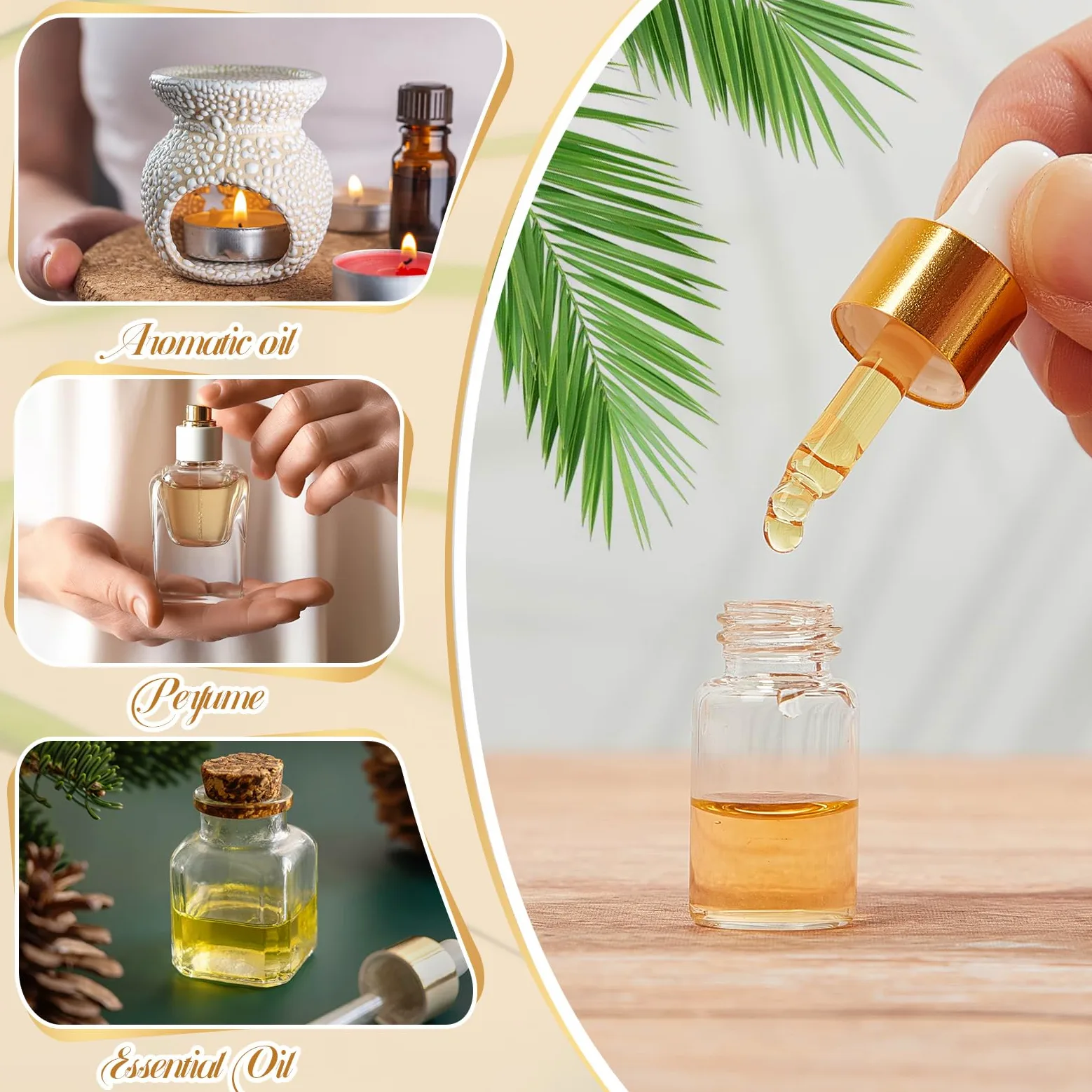 Didaey 200 mini botellas cuentagotas de vidrio, mini botellas cuentagotas de muestra, viales pequeños de muestra con tapa para viajes, aceites esenciales, perfume de muestra líquida cosmética