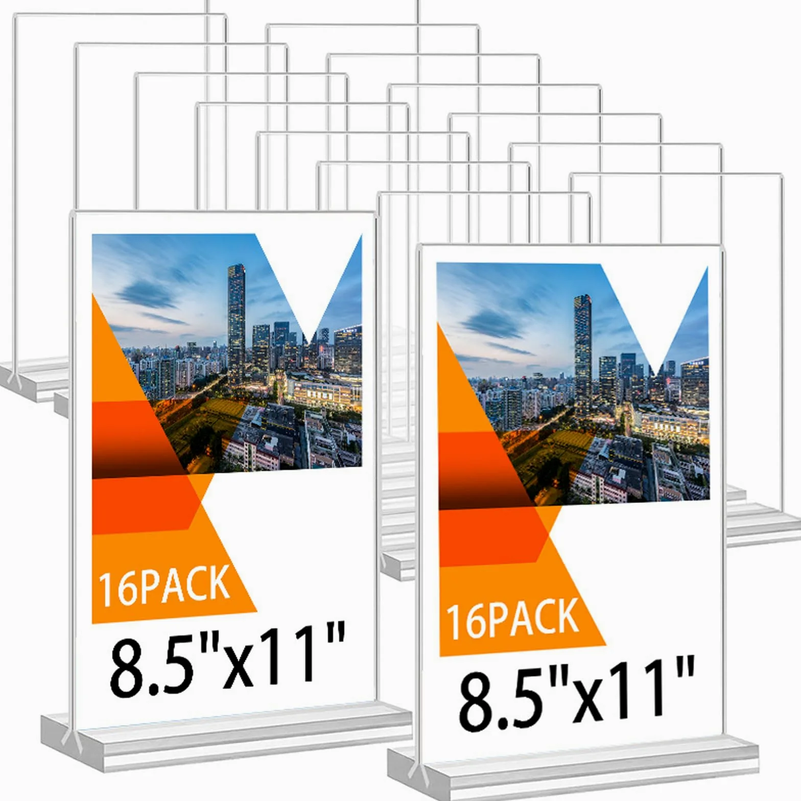 16 Pack Expositor Metacrilato Soporte Menú 8.5 * 11 Inches Transparente Soporte para Letreros Doble Cara Soporte Publicitario en Forma de T para recepción,Oficina,Restaurante,Hotel