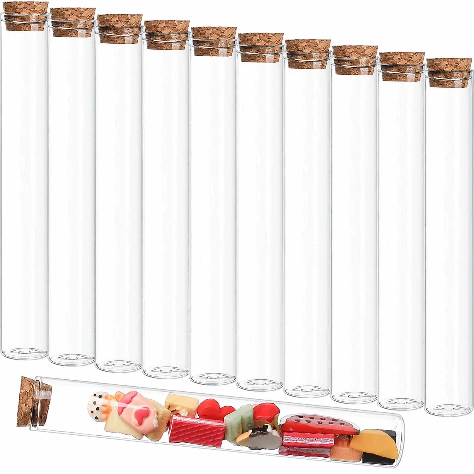 Tubos de Ensayo de Vidrio Transparente 11 Pzs 40 ml con Corcho y Tapones para Decoracion DIY