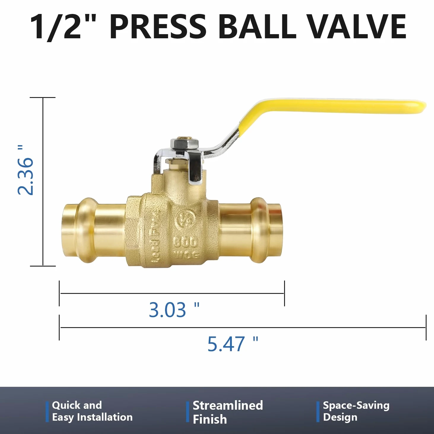WiseWater Válvula de bola de presión de 1,27 cm, 6 unidades, válvula de bola de cierre de 1/4 de vuelta para conexión de tubo de cobre, asas amarillas