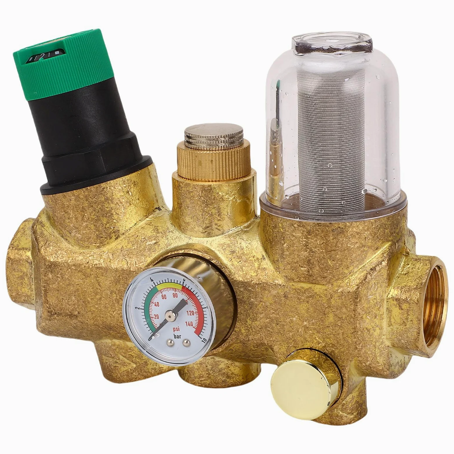 Yosoo Health Gear Válvula Reductora de Presión de Tubería Válvula Reguladora de Presión de Agua de Latón con Medidor de de Filtro de Acero Inoxidable 316L 40μm 3 a 6T H para Plomería Doméstica (1/2