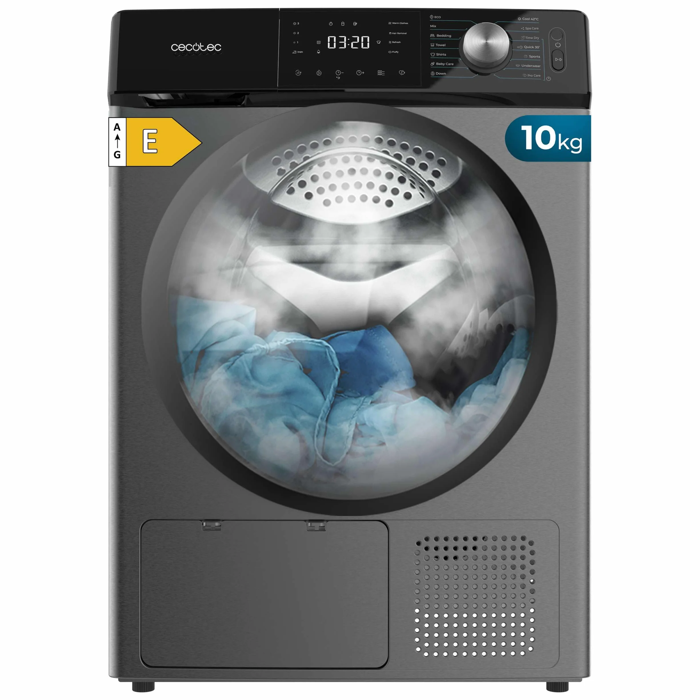 Cecotec Secadora de Ropa Bomba de Calor 10 kg Bolero Dresscode Dry 10355 Steel A++ 14 Programas