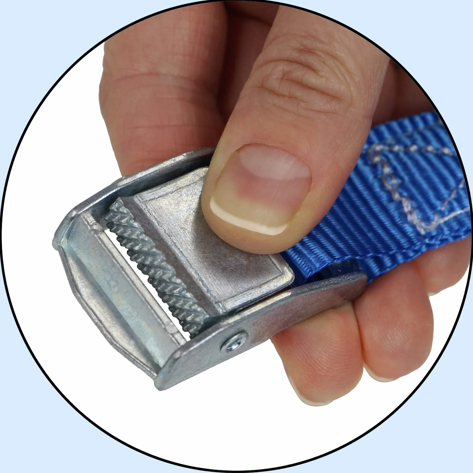 Correa de Amarre con Hebilla Azul 10 Piezas 2.5 cm x 1 m 250 kg DIN EN 12195-2
