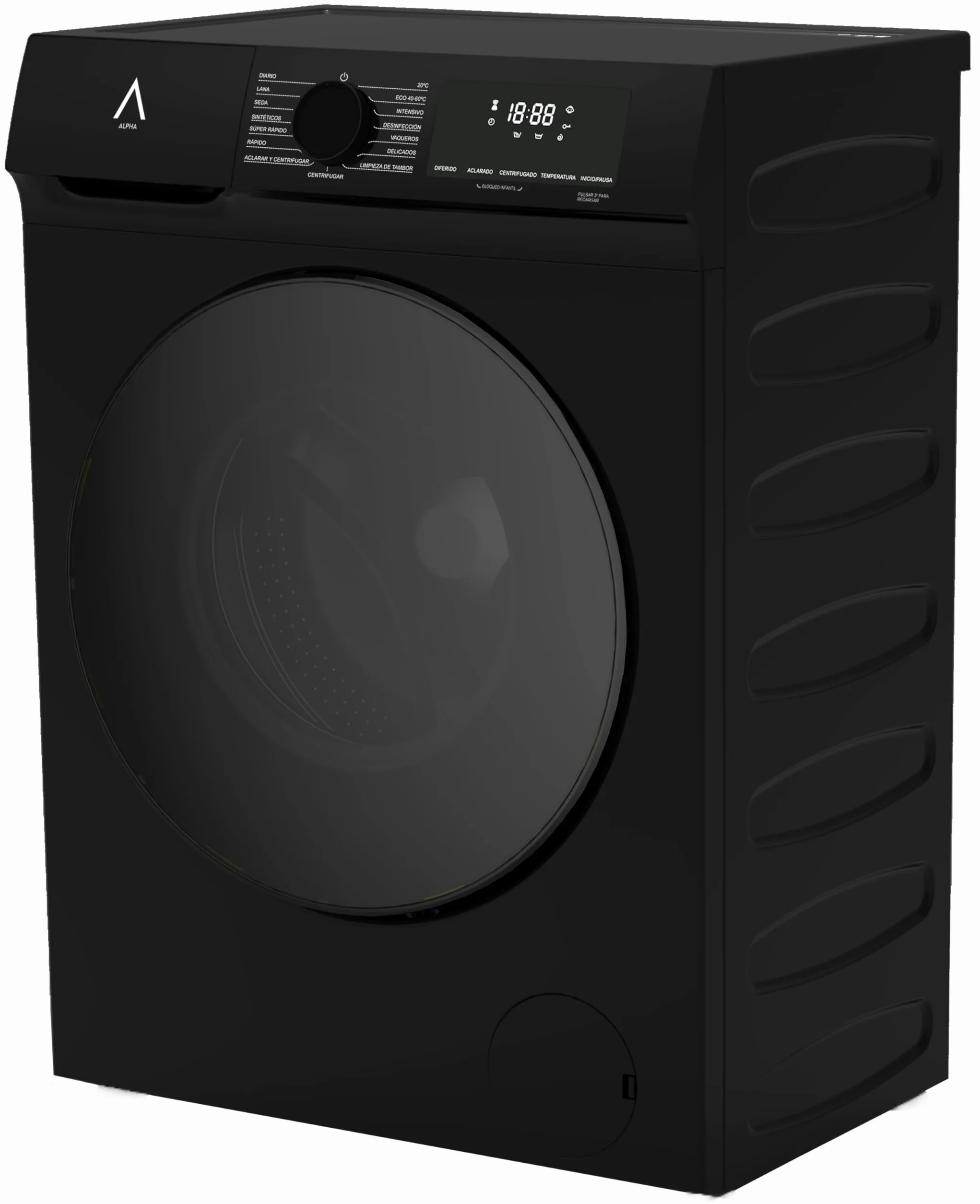 ALPHA Lavadora TITAN Elite-7, 7kg, 1200rpm, Eficiencia A, Negro Brillo