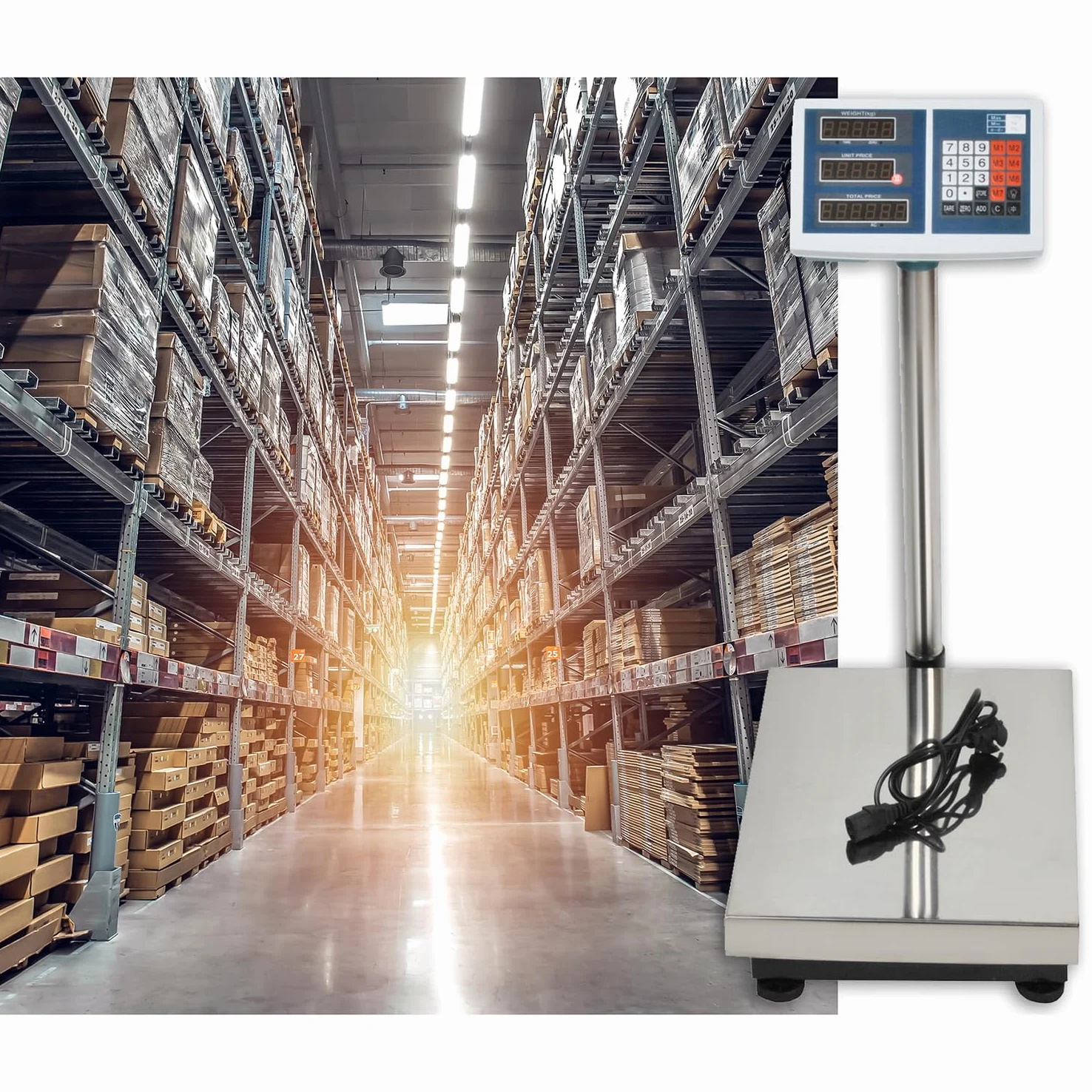 Báscula digital electrónica de plataforma, 100 kg 50 g, pantalla LED, giratoria 360 grados, ajustable, funcionamiento a pilas, red de energía, función tara, 23536