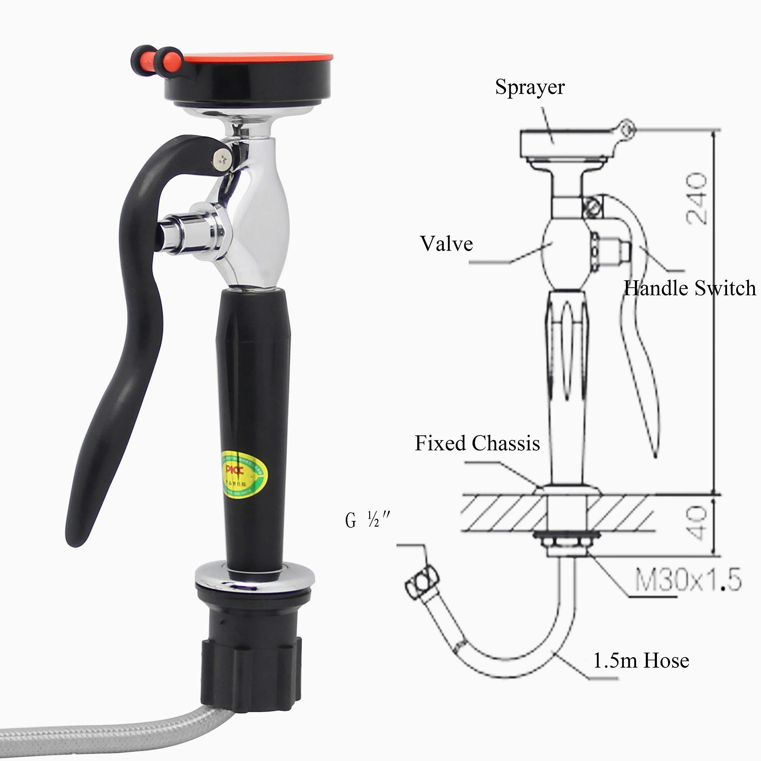 CGOLDENWALL Drench - Manguera de ducha de mano con manguera de acero inoxidable de 1,5 m para laboratorio e industrial