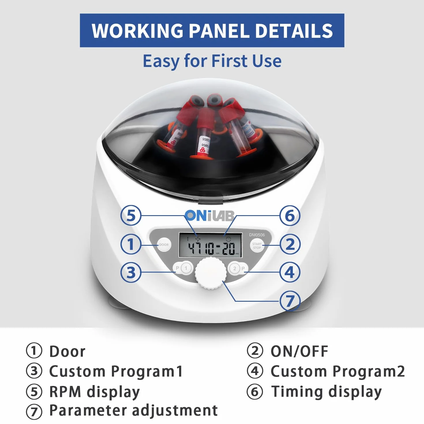 ONiLAB Labor PRP - Centrifugadora de mesa (6 x 15 ml/10 ml/7 ml/1,5-5 ml, 300-5000 rpm (máx. 2600 x g RCF), LCD Digital Desktop Lab Centrífuga Temporizador 30sec-99min, dos programas de inicio rápido