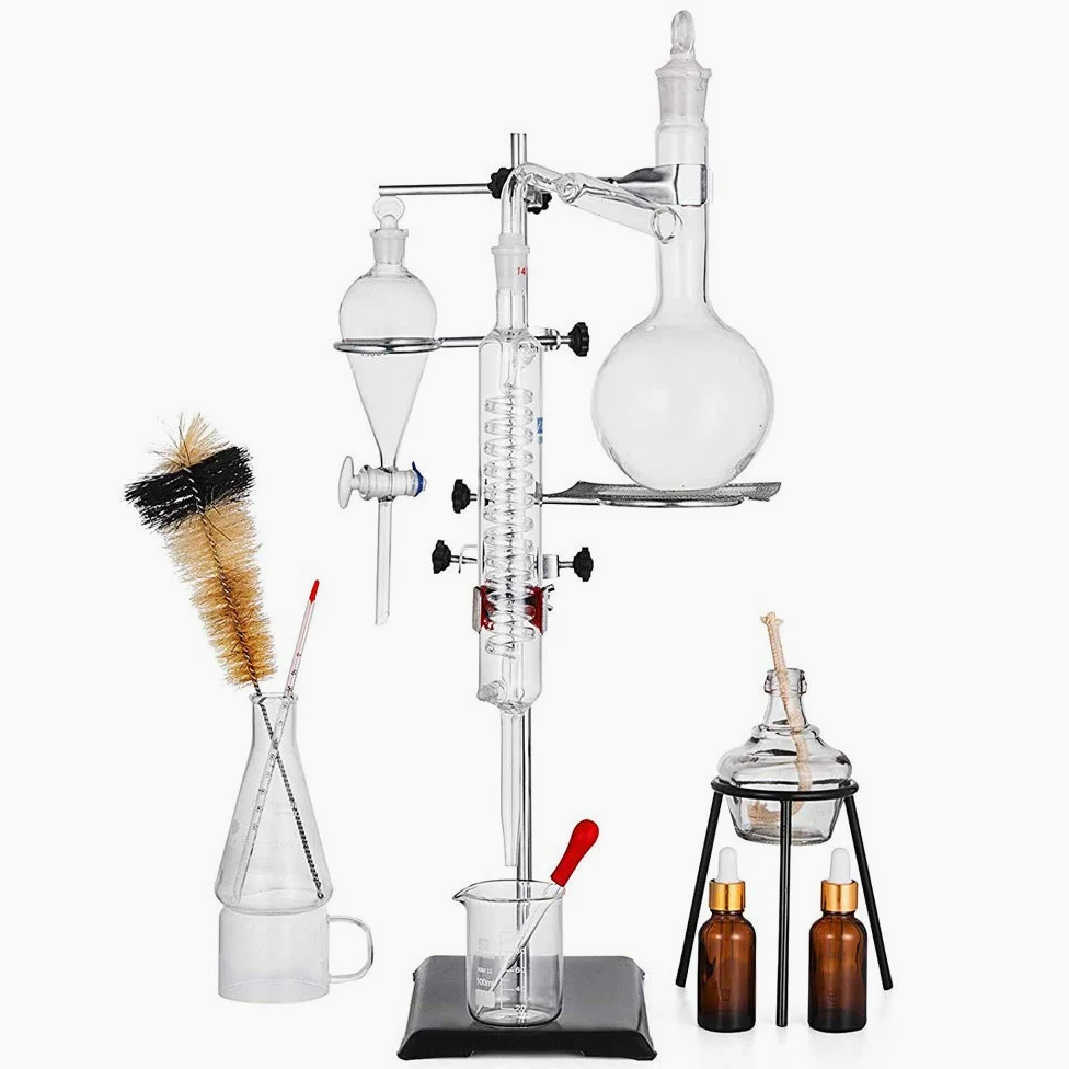 Juego De Unidades De Destilación Cristalería De Laboratorio Ciencia Industrial Destilador 500ml Purificación De Rocío Puro Fabricación De Aceites Esenciales Alcohol Filtro De Agua Destilada Equipo De