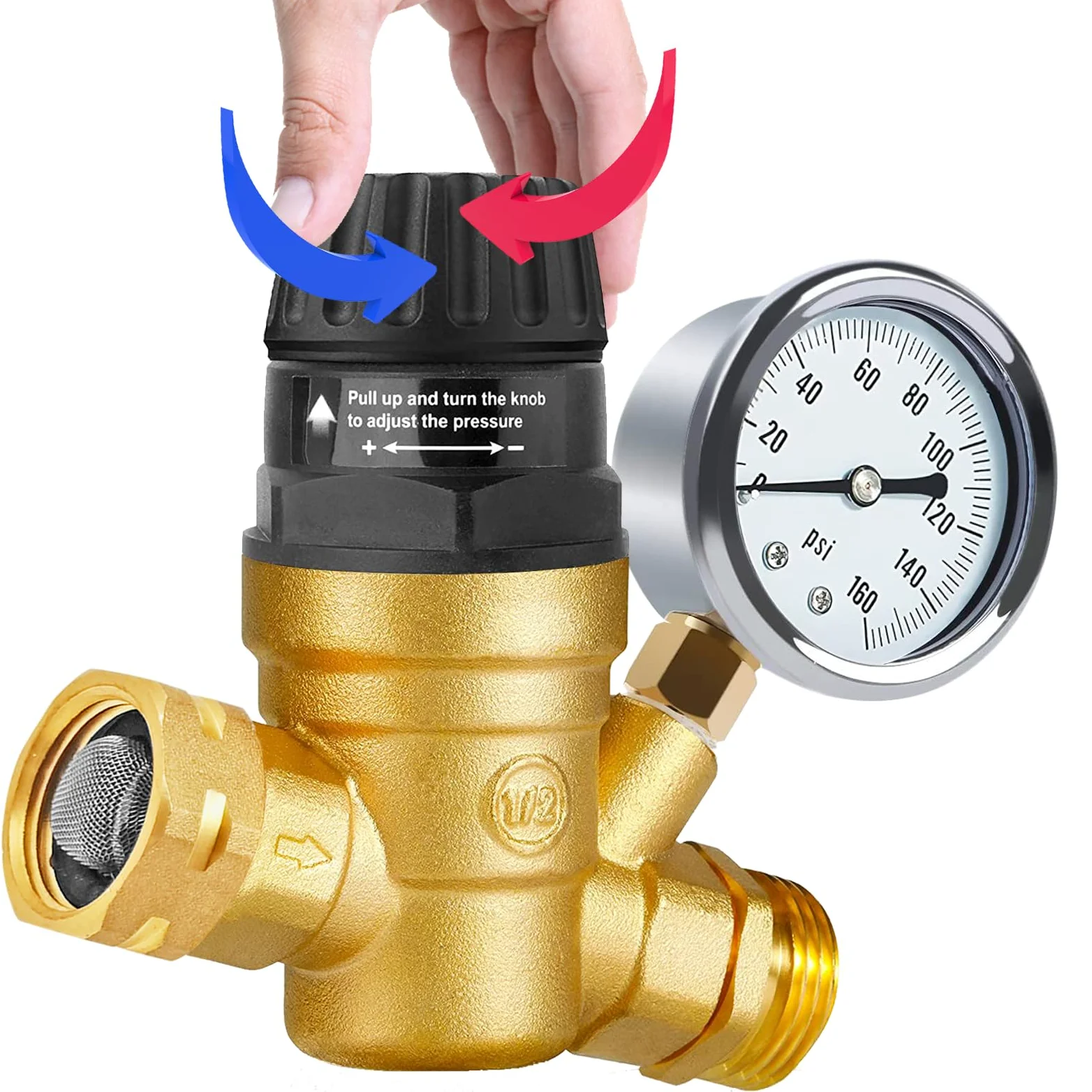 Regulador de presión de agua RV con mango ajustable, regulador de presión de agua para caravana, reductor de presión de agua mejorado para RV, ajuste de presión de agua RV estilo 1