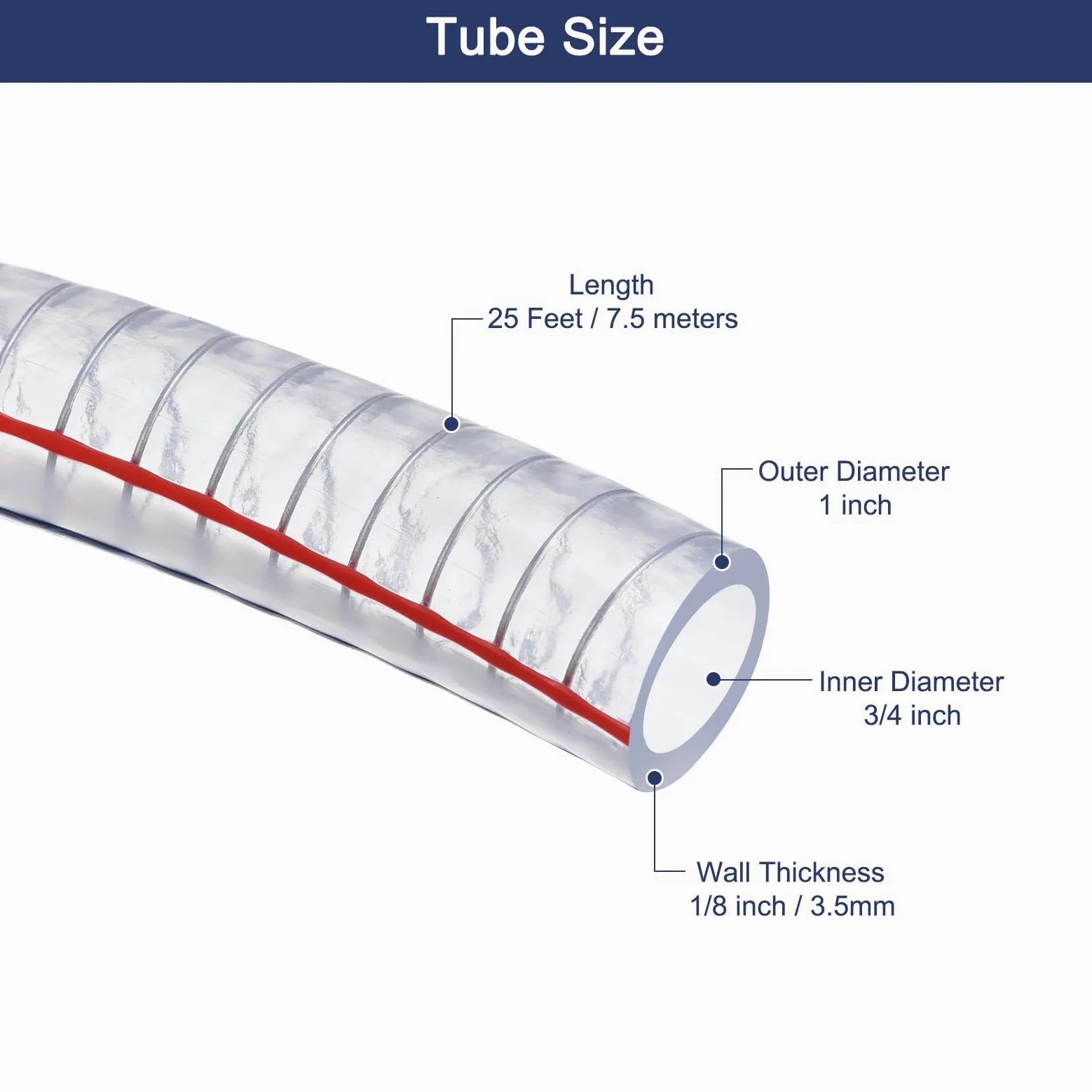 QUARKZMAN 3/4" ID x 25 Pies PVC Tubo Acero Alambre Reforzado Tubo Flexible Vinilo Manguera Tubería Transparente Succión Productos químicos Resistente Grueso Tubo