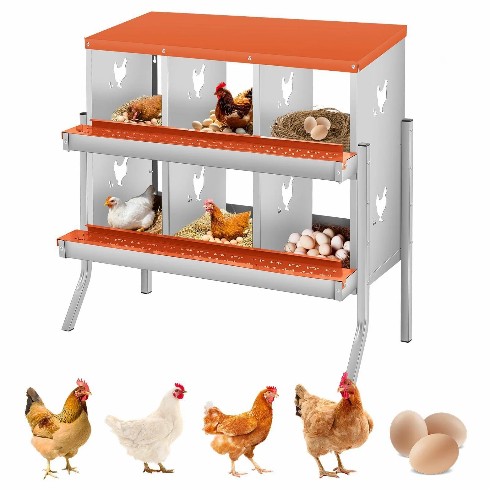 Garvee Caja de anidación de Pollos, Nido de 6 cámaras para Pollos, Soportes de plástico, Nido para gallinas, instalación montada en la Pared, fácil de Limpiar, ventilado, Duradero,Rojo
