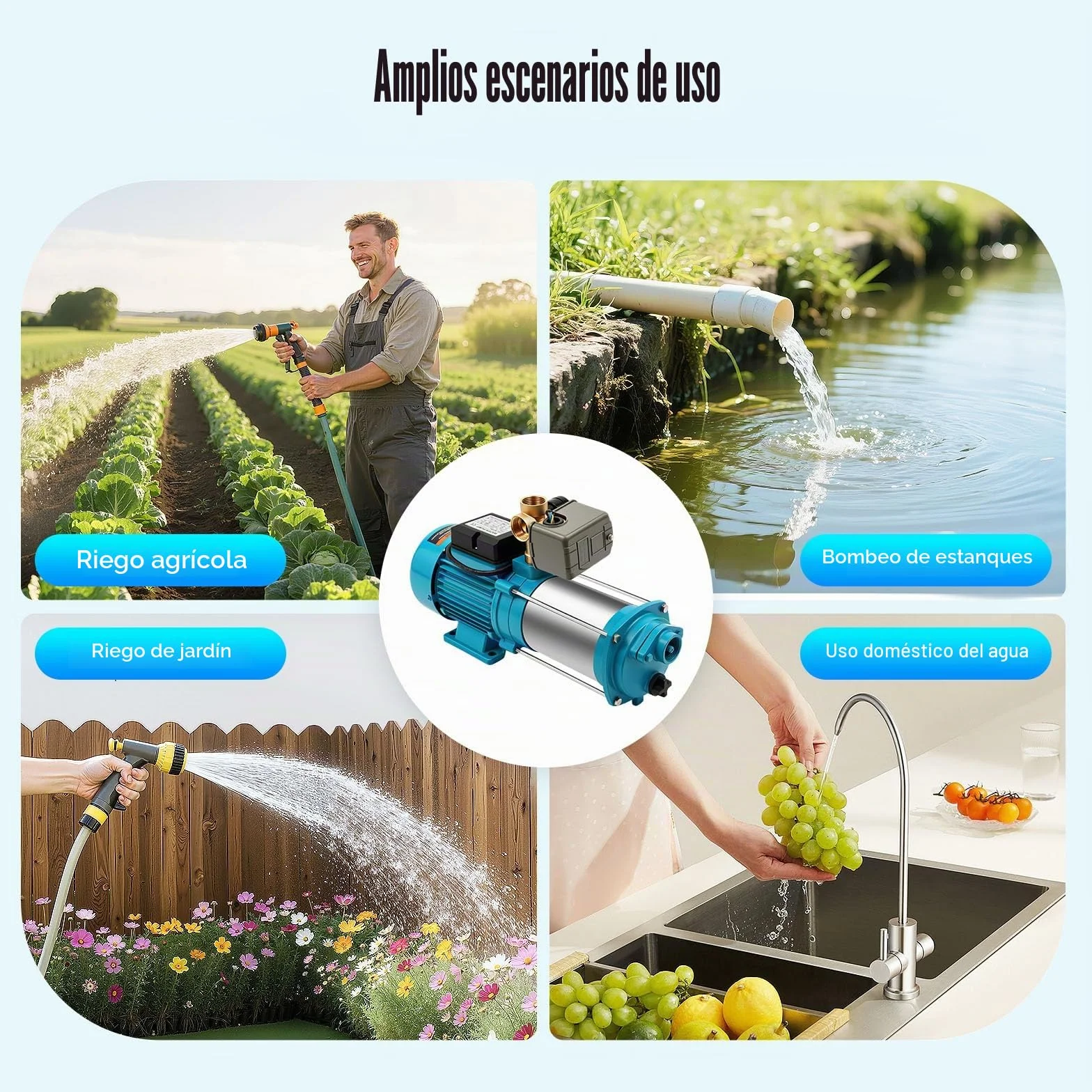 Bomba de jardín autocebante, 230 V, 1300 W, bomba centrífuga con interruptor de presión, 4000 L/H, 9,8 bar, bomba de agua doméstica, bomba de agua, 35 ℃, temperatura máxima del agua para plantas de