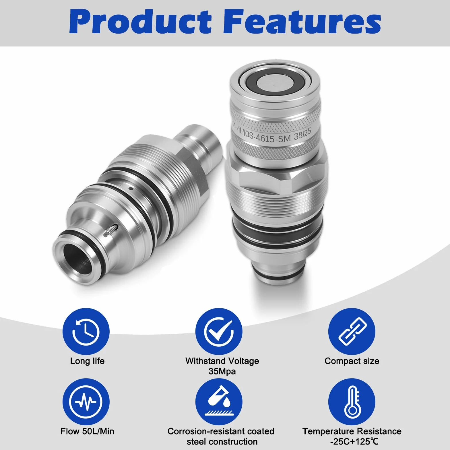 6679837 6680018 Acopladores hidráulicos de cara plana macho y hembra de 46 mm, accesorios hidráulicos de conexión rápida compatibles con Bobcat T140 T190 T250 T450 753 763 773 A220 A300 A770