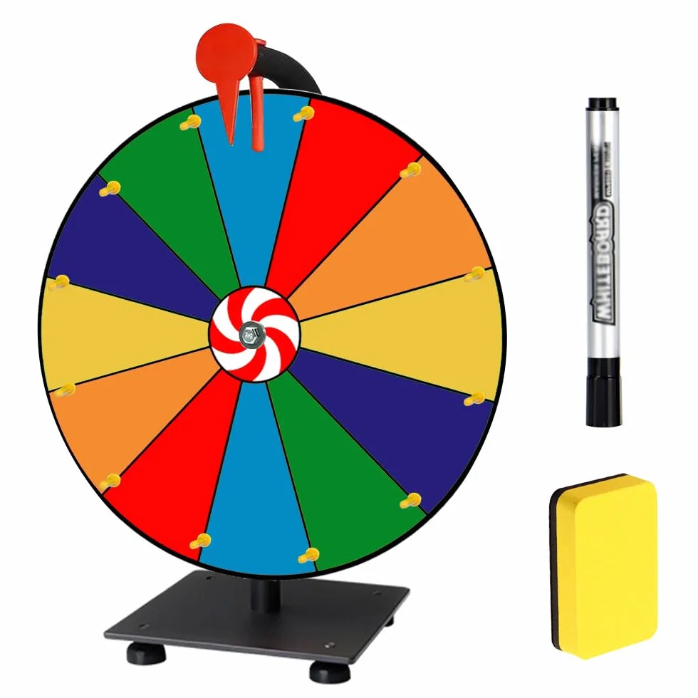 Ruleta de la Suerte 30cm Rueda de la Fortuna con Goma de Borrar y Rotulador 12 Ranuras Juego de Lotería