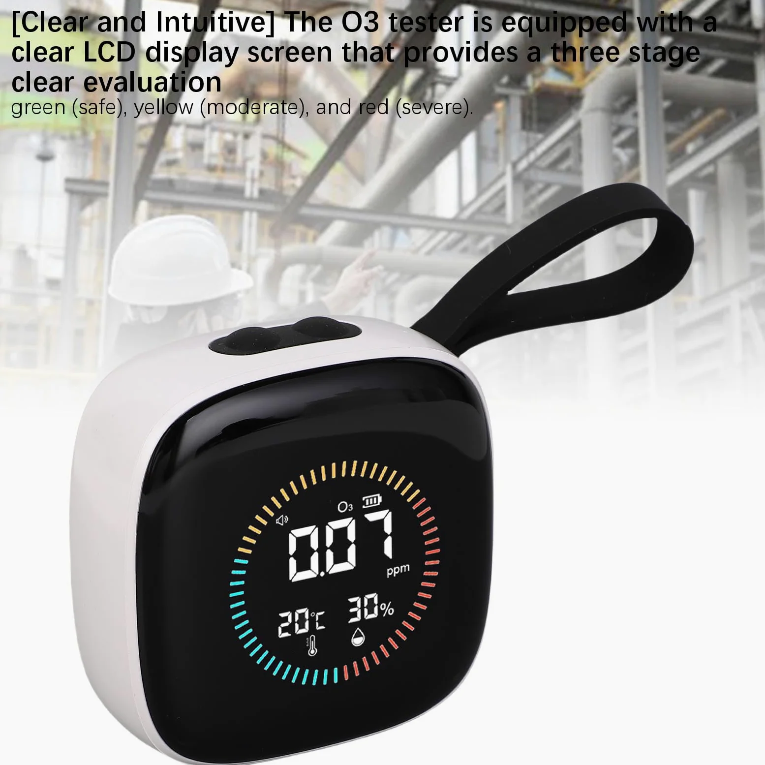 Medidor de Humedad y Temperatura O3 3 en 1, Pantalla LCD de 0-50 Ppm Probador de O3 Portátil con Pantalla LCD y Cordón Batería de Gran Capacidad para el Hogar, Viajes, Camping,
