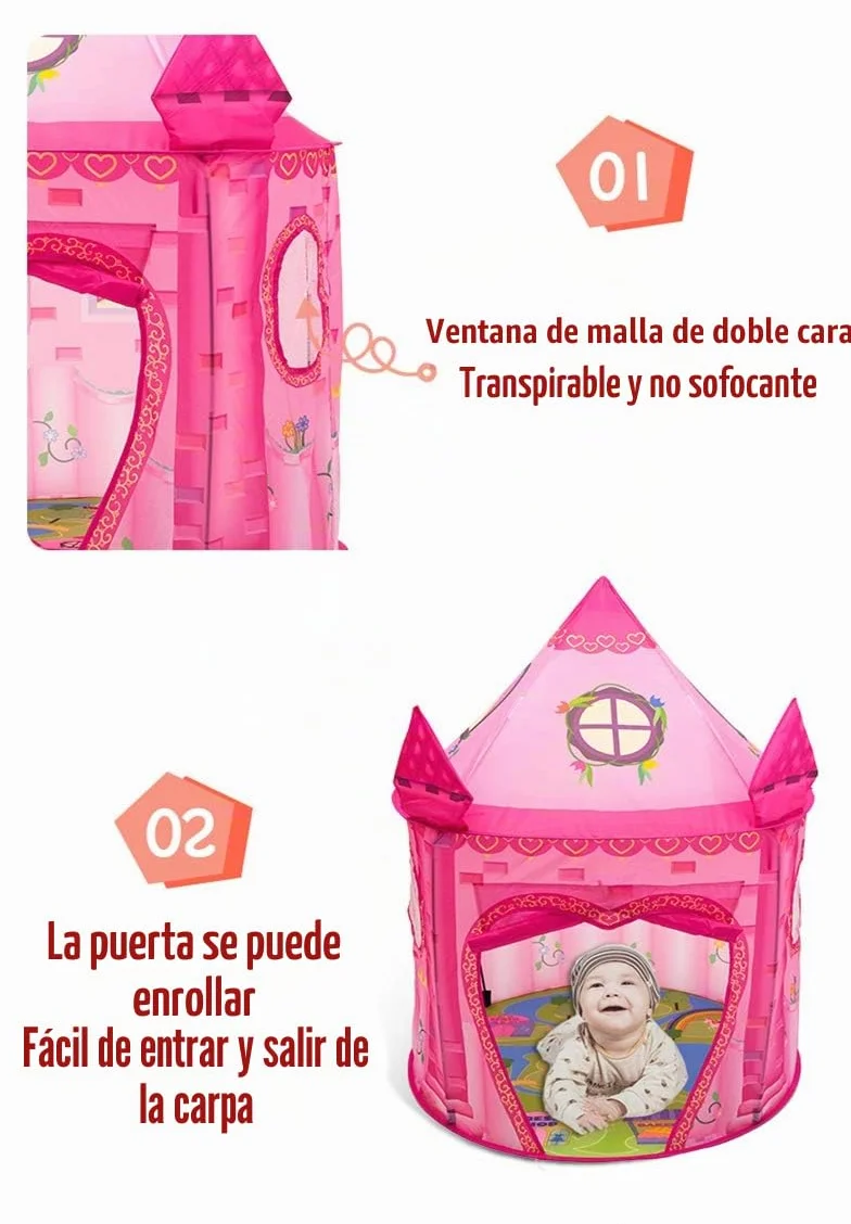 Tienda de campaña Infantil Castillo de Princesas Carpa Interior Rosa