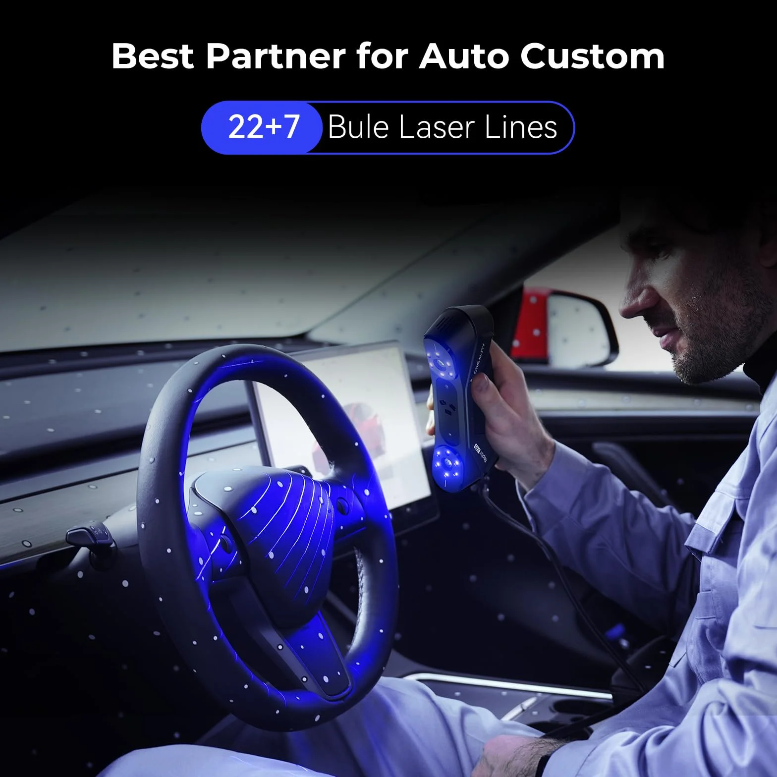 Creality Raptor Pro - Escáner 3D para coche personalizado, 22 cruces + 7 líneas láser azules paralelas, precisión volumétrica: 0,02 mm + 0,08 mm/m, objetos entre 5-4000 mm