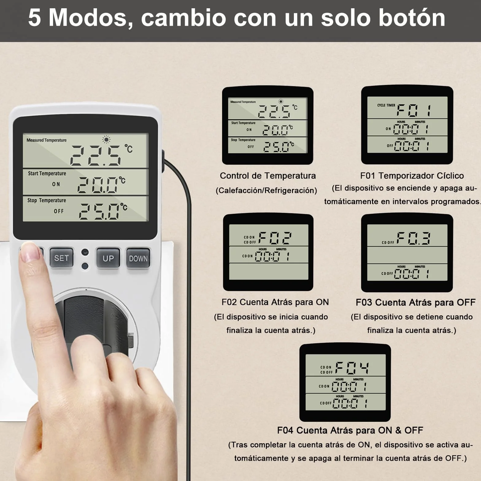 KETOTEK Enchufe Termostato Digital Sonda 220V Control Temperatura Calefacción Enfriamiento Incubadora Invernadero