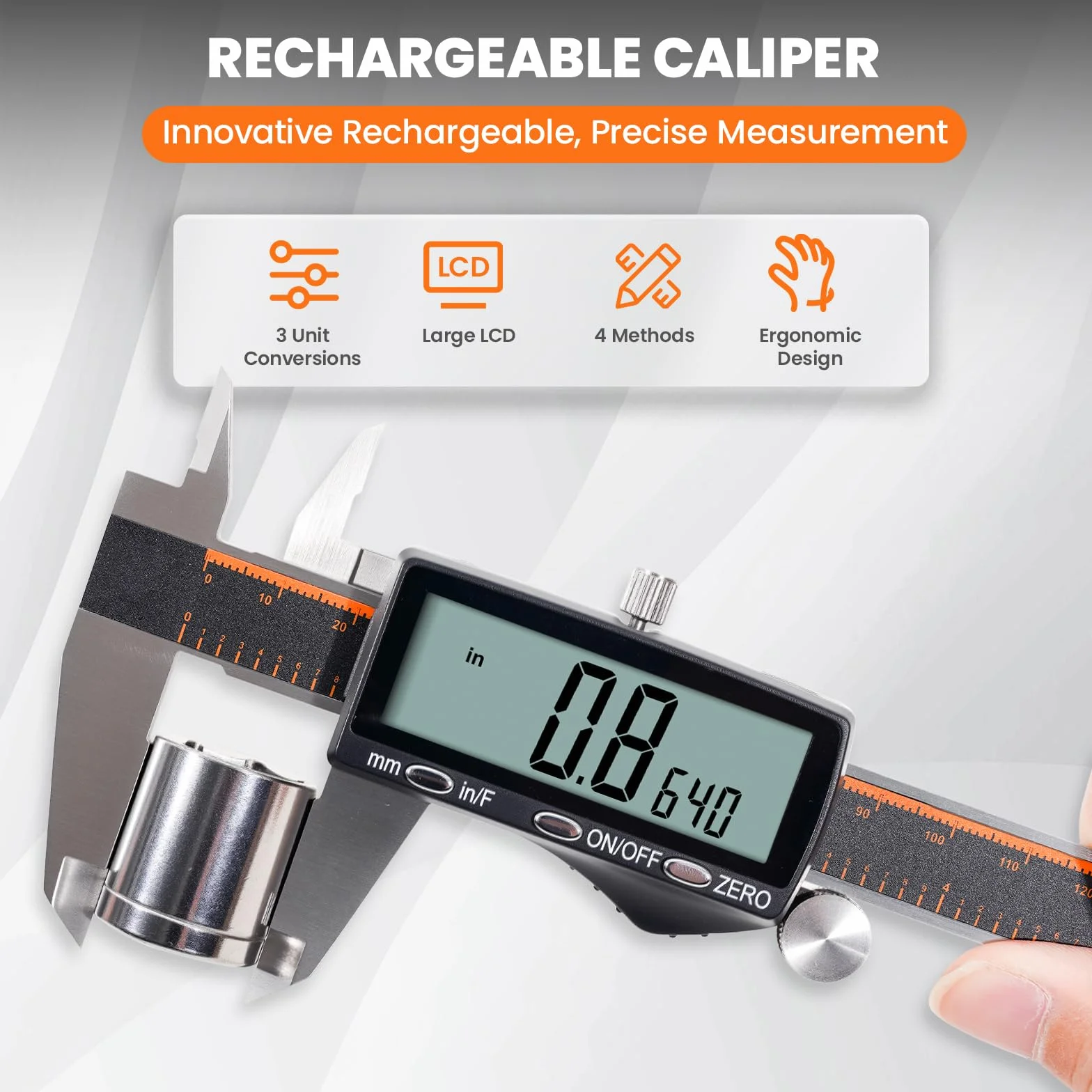 HARDELL Calibre Digital Profesional 150mm 6" Pie de Rey Recargable Acero Inoxidable LCD Pulgadas MM Fracciones